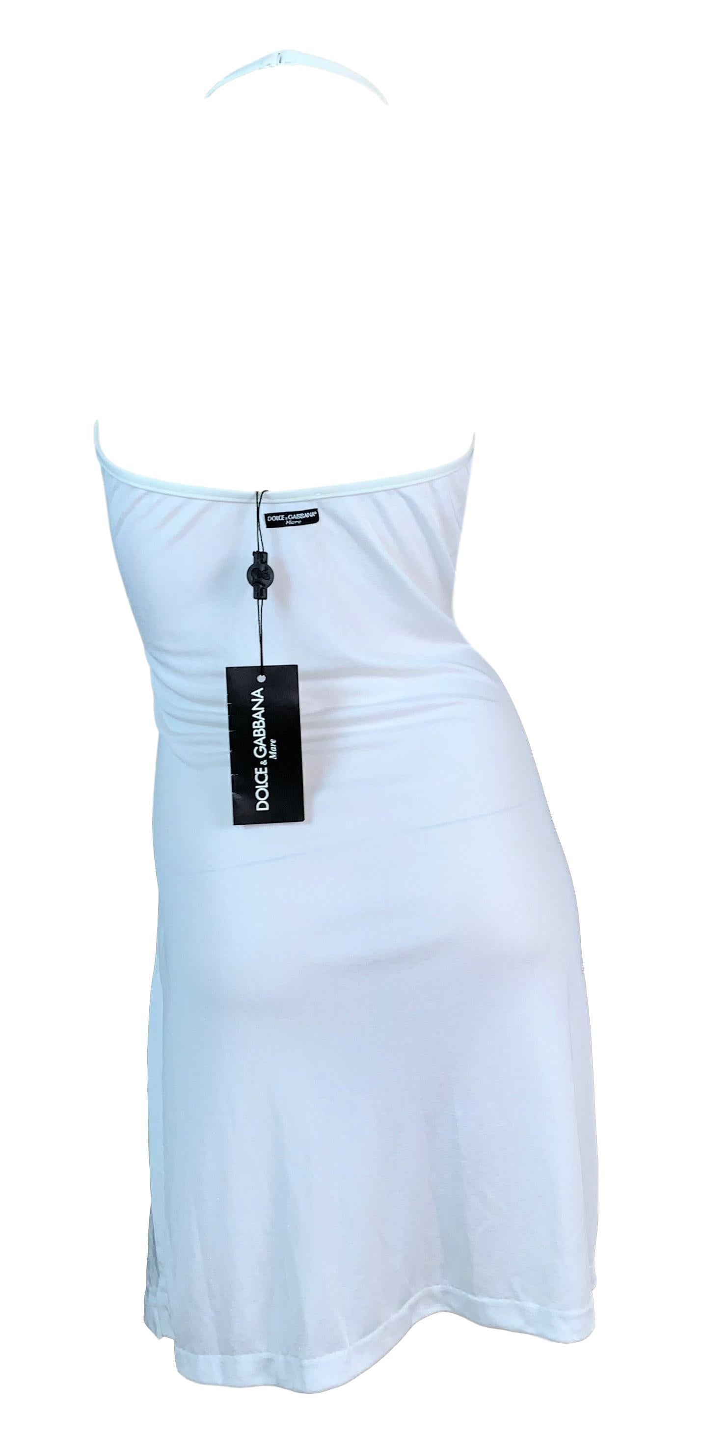 Blue NWT 1990's Dolce & Gabbana Semi-Sheer White Halter Side Slits Mini Dress