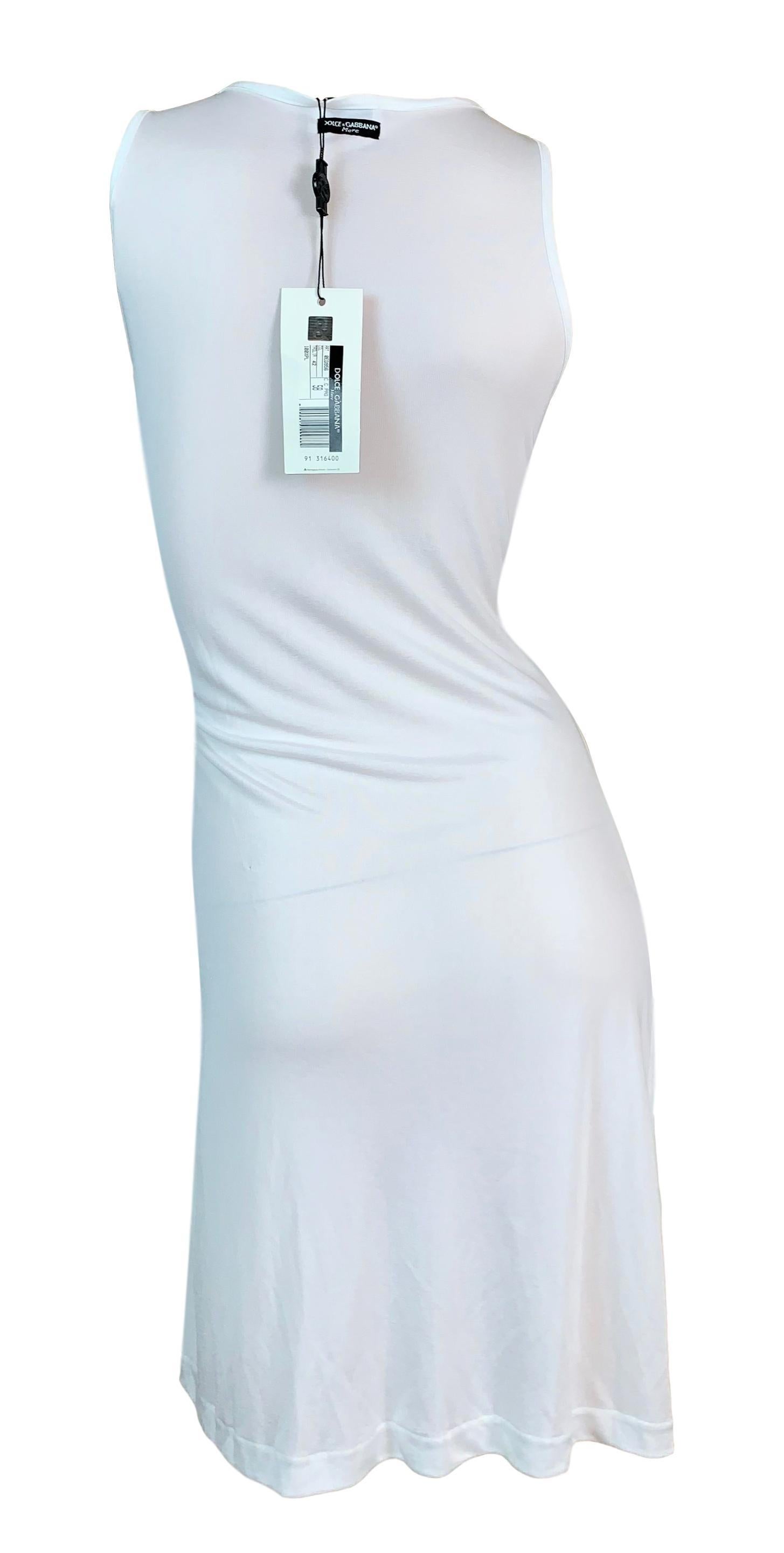 Blue NWT 1990's Dolce & Gabbana Semi-Sheer White Slinky Side Slits Dress