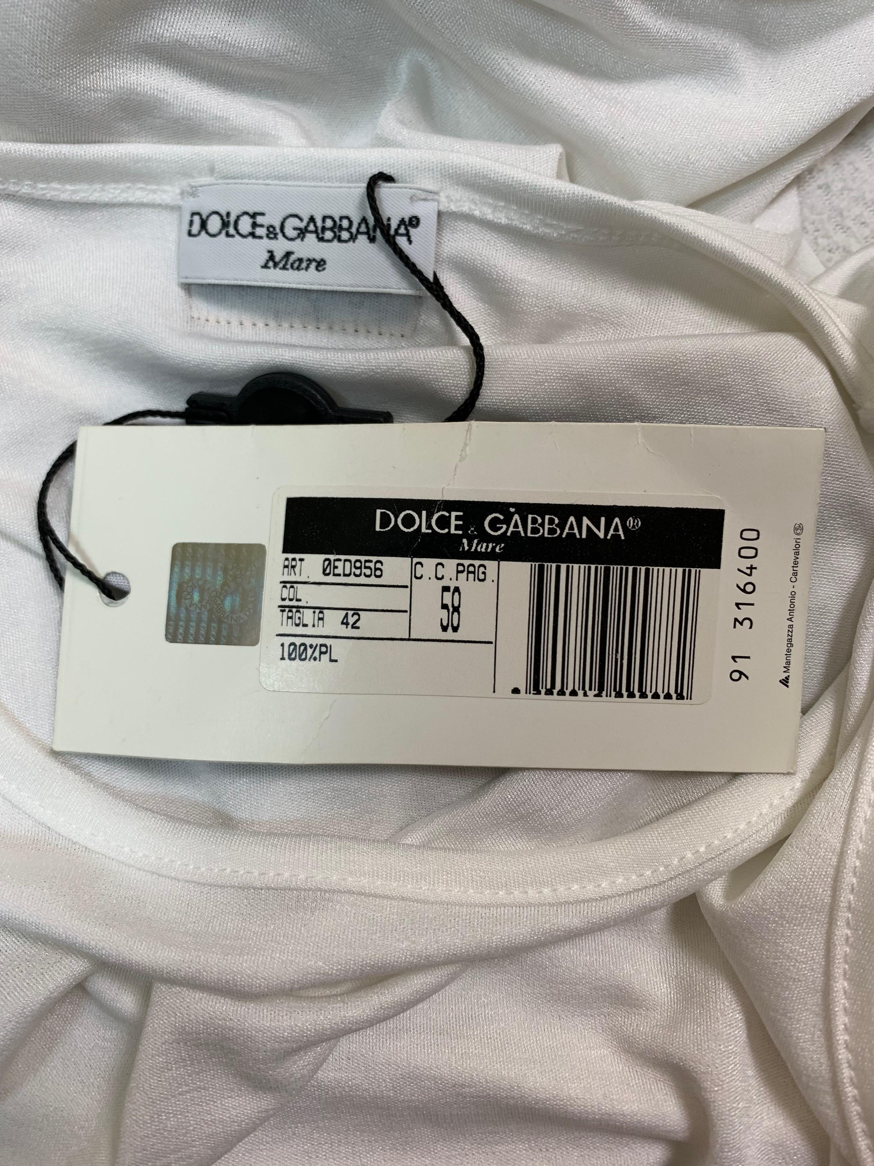 NWT 1990's Dolce & Gabbana Semi-Sheer White Slinky Side Slits Dress In New Condition In Yukon, OK
