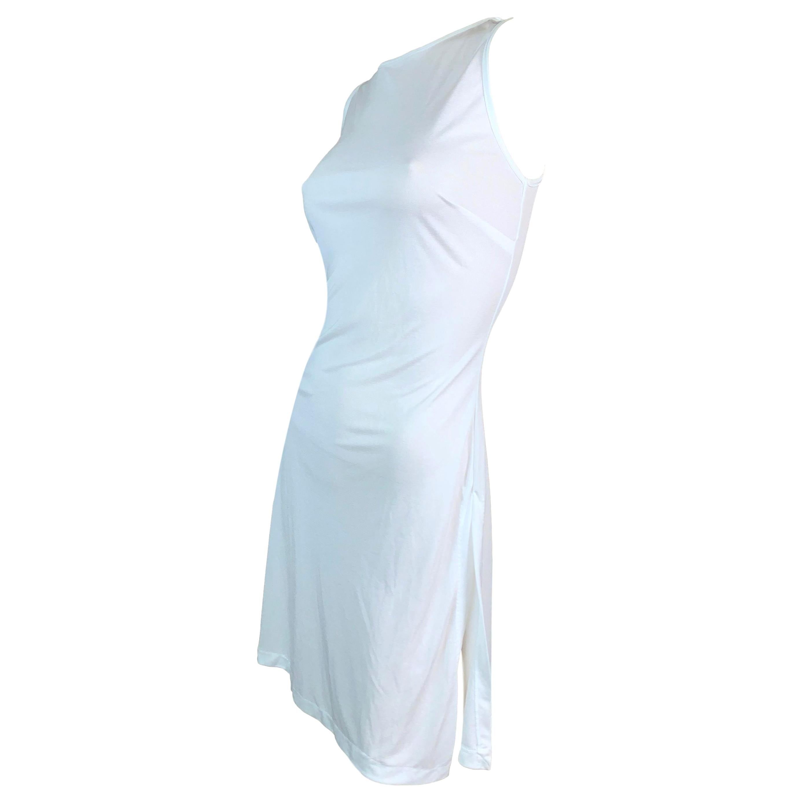 NWT 1990's Dolce & Gabbana Semi-Sheer White Slinky Side Slits Dress