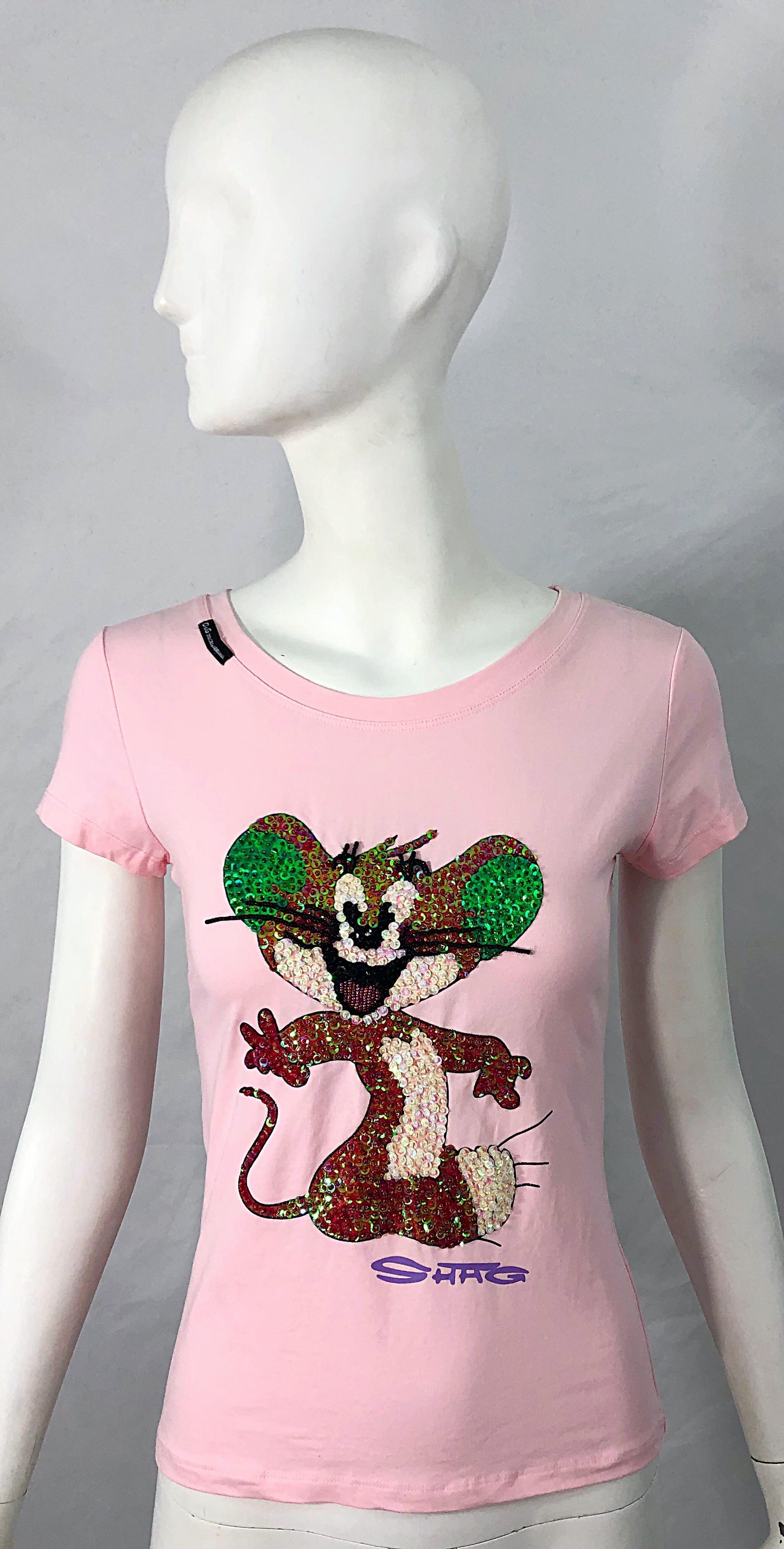 NWT 1990s Dolce & Gabbana Tom and Jerry Vintage 90s Sequined Beaded Tee Shirt 6