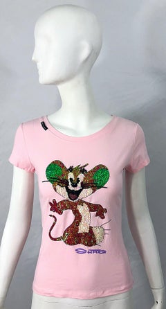NWT 1990s Dolce & Gabbana Tom and Jerry Vintage 90s Sequined Beaded Tee Shirt