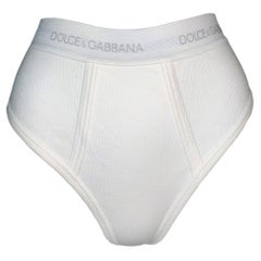 Used NWT 1990's Dolce & Gabbana White Logo Monogram High Waist Pin-Up Panty Lingerie