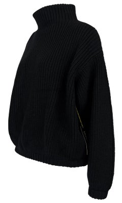 NWT 1990s Donna Karan Suéter de lana negro de cuello alto sobredimensionado