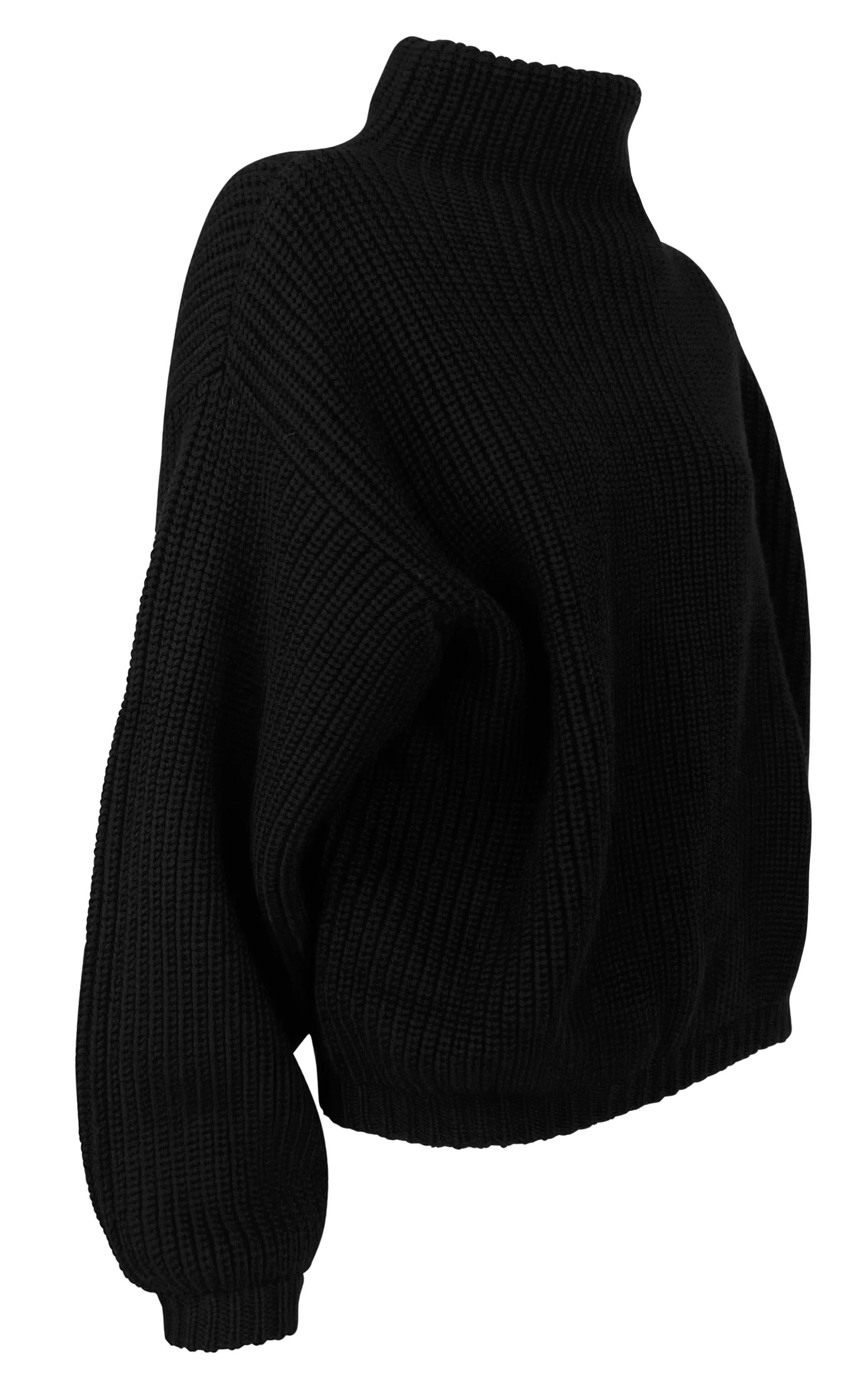 Women's NWT 1990s Donna Karan Black Mock Neck Oversized Wool Sweater