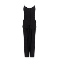 NWT Anni '90 Donna Karan Set completo pantalone e canotta in seta nera con spalline sottili (10)