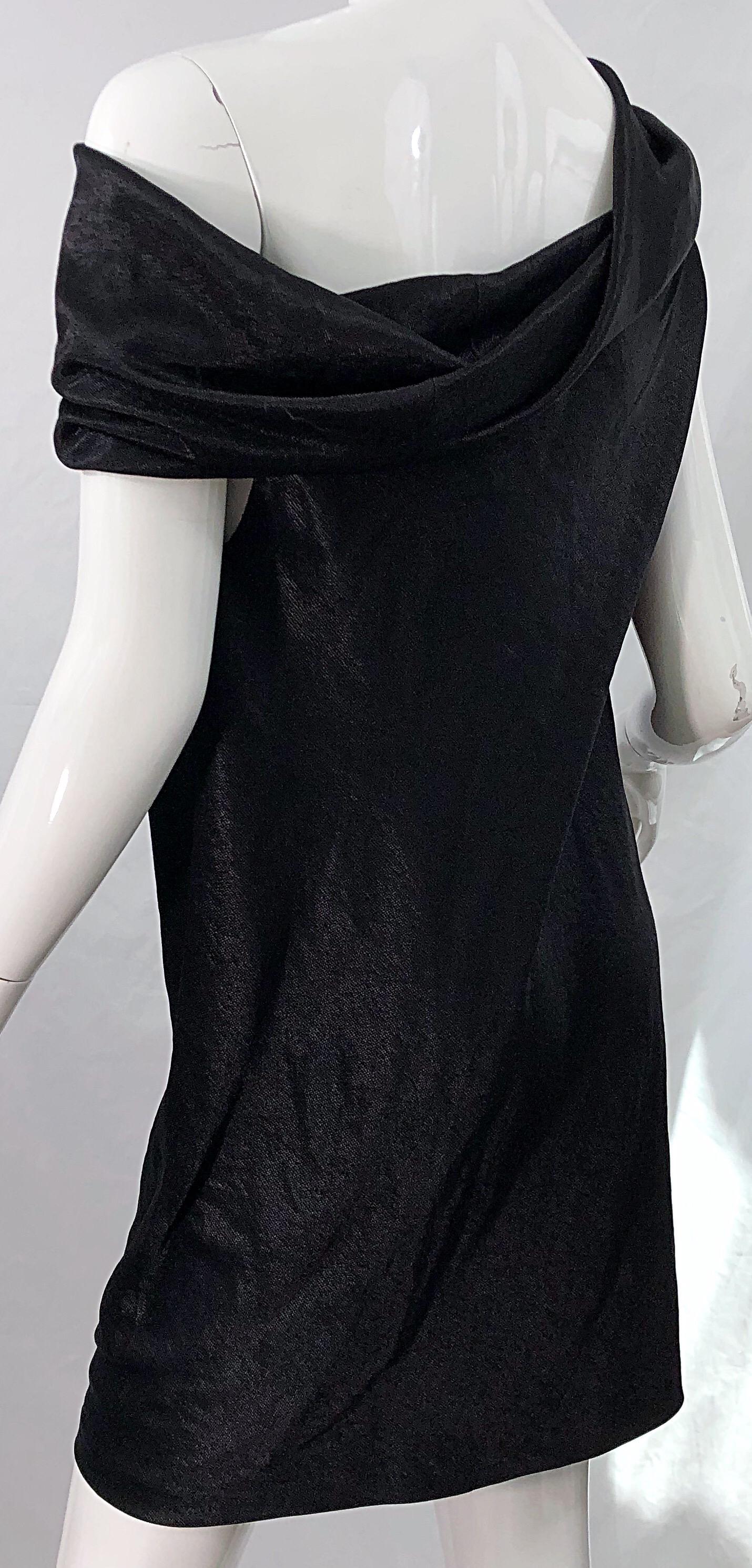 NWT 1990s Donna Karan Size 8 Black Metallic Rayon Off - Shoulder Vintage Dress For Sale 3