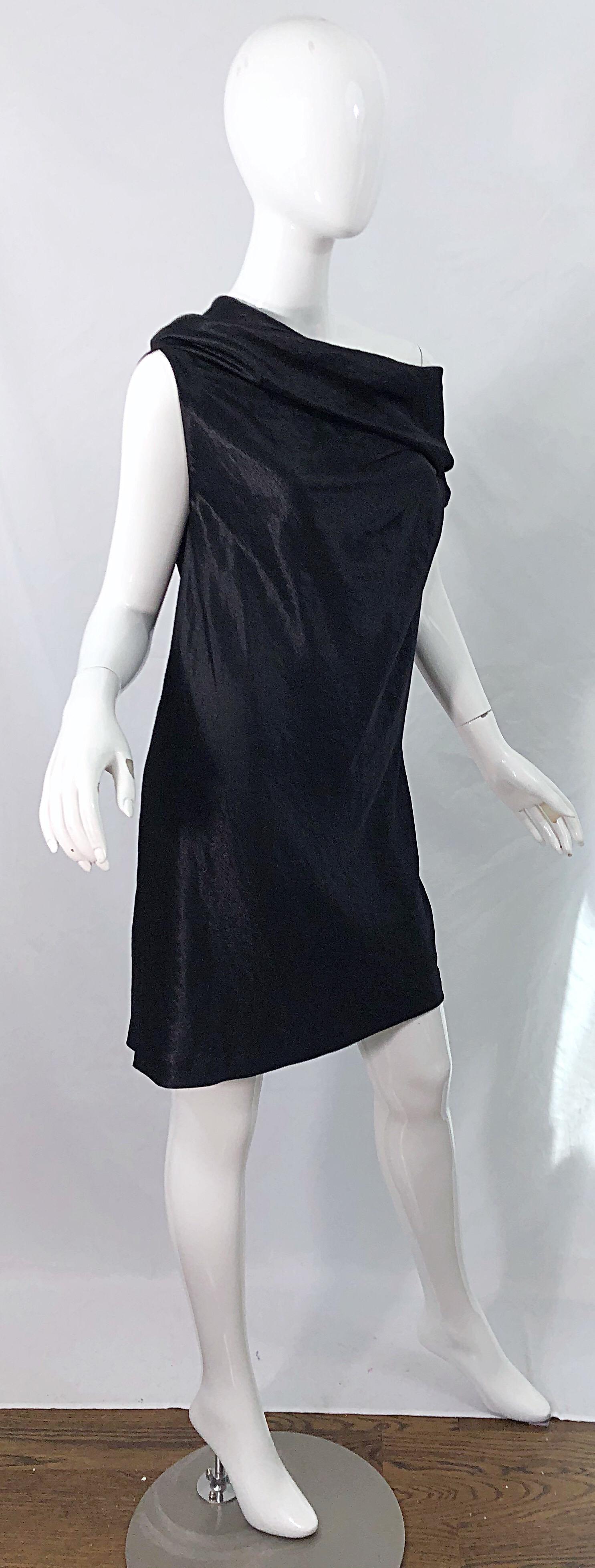 NWT 1990s Donna Karan Size 8 Black Metallic Rayon Off - Shoulder Vintage Dress For Sale 4