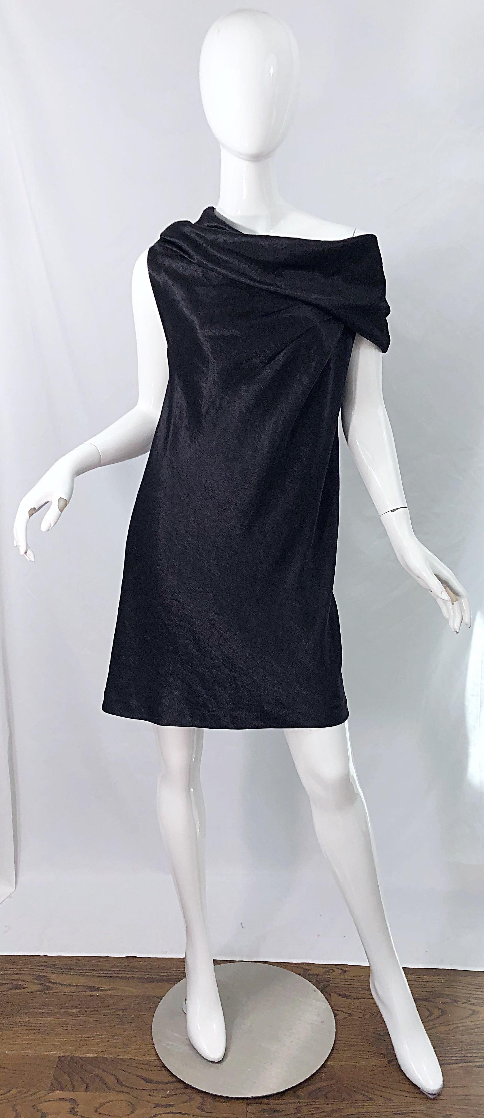 NWT 1990s Donna Karan Size 8 Black Metallic Rayon Off - Shoulder Vintage Dress For Sale 6