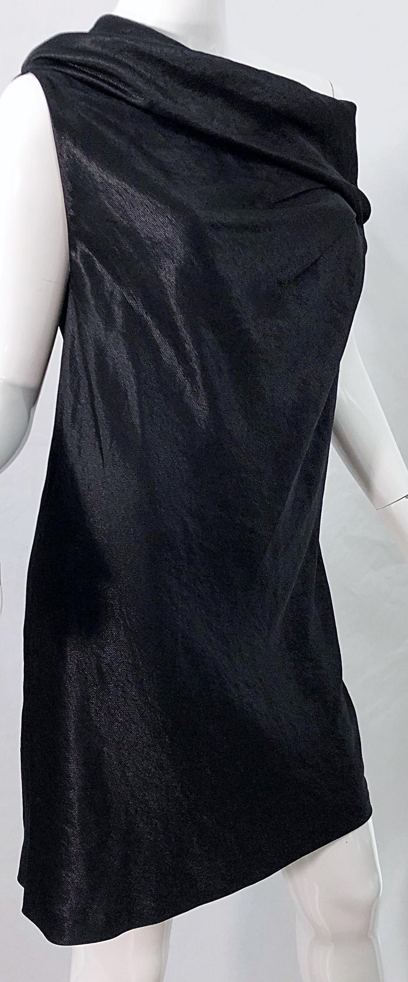NWT 1990s Donna Karan Size 8 Black Metallic Rayon Off - Shoulder Vintage Dress For Sale 1