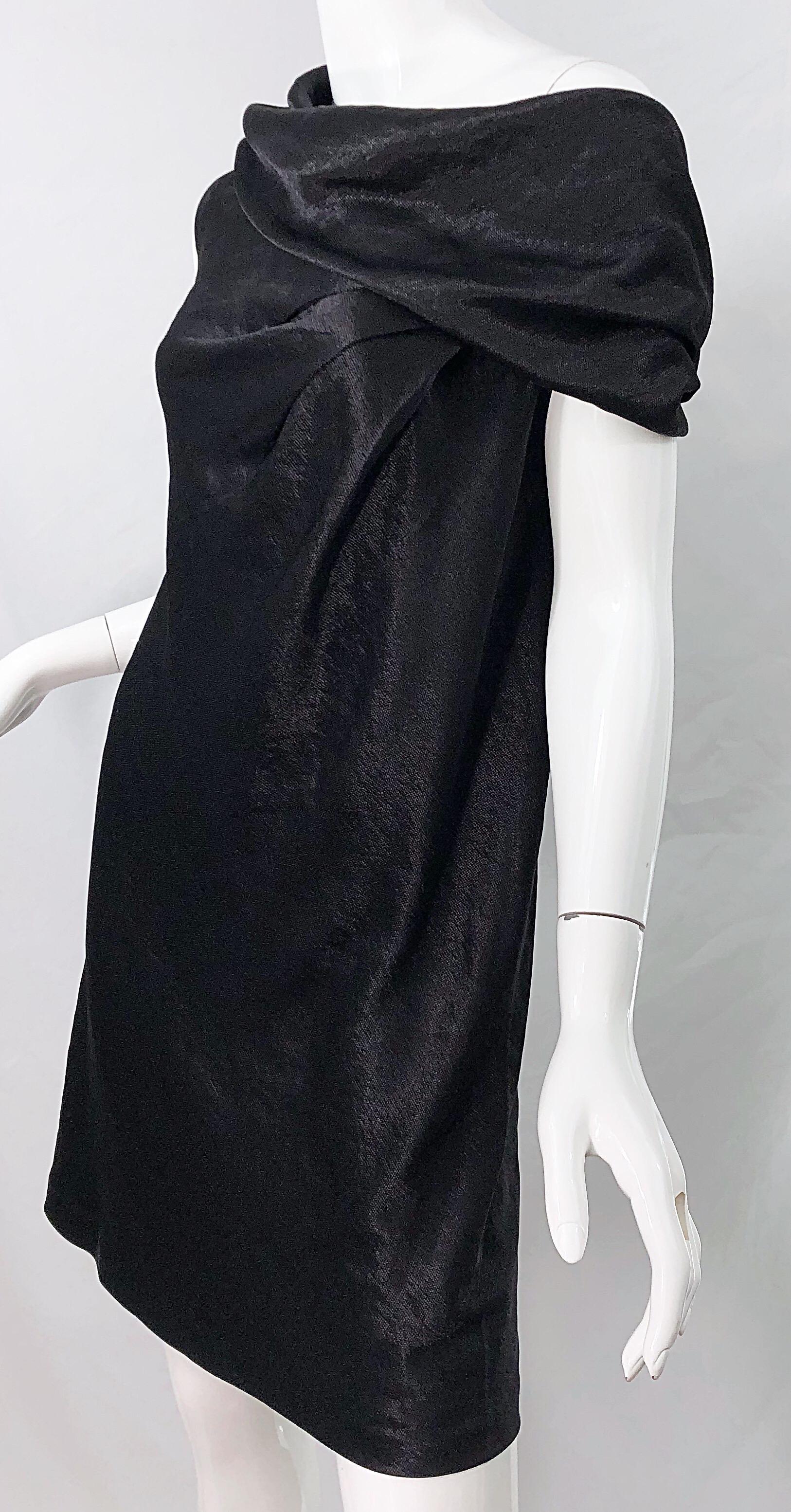 NWT 1990s Donna Karan Size 8 Black Metallic Rayon Off - Shoulder Vintage Dress For Sale 2