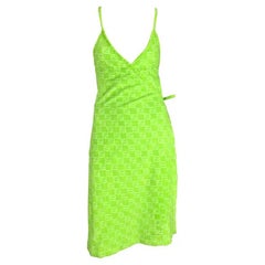NWT 1990 Fendi by Karl Lagerfeld Neon Green Terry Cloth FF Logo Wrap Robe