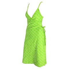 NWT 1990s Fendi by Karl Lagerfeld Neon Green Terry Cloth FF Logo Wrap Dress