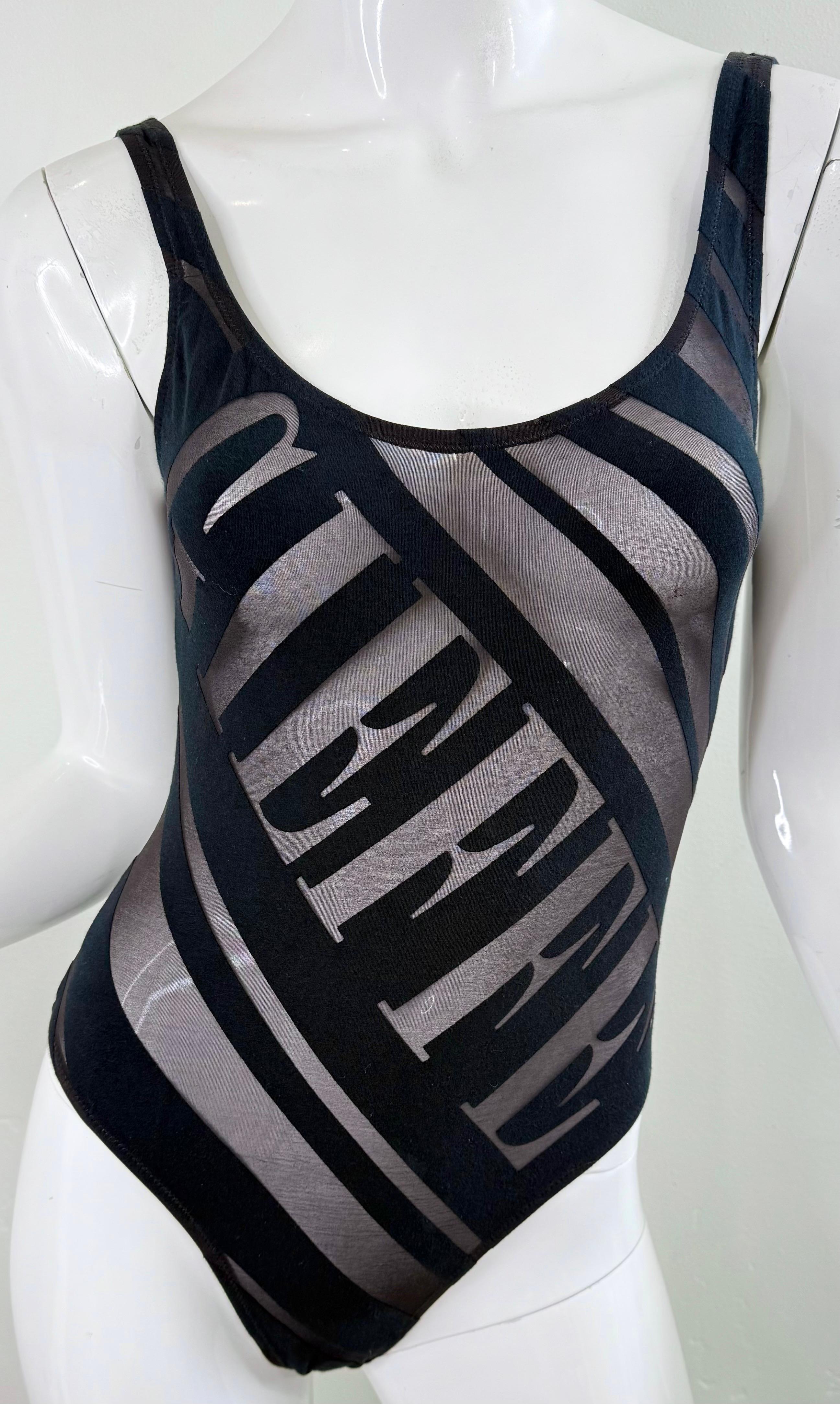 NWT 1990er Jahre Gianfranco Ferre schwarz schiere Logo Vintage One Piece Badeanzug Bodysuit im Angebot 8