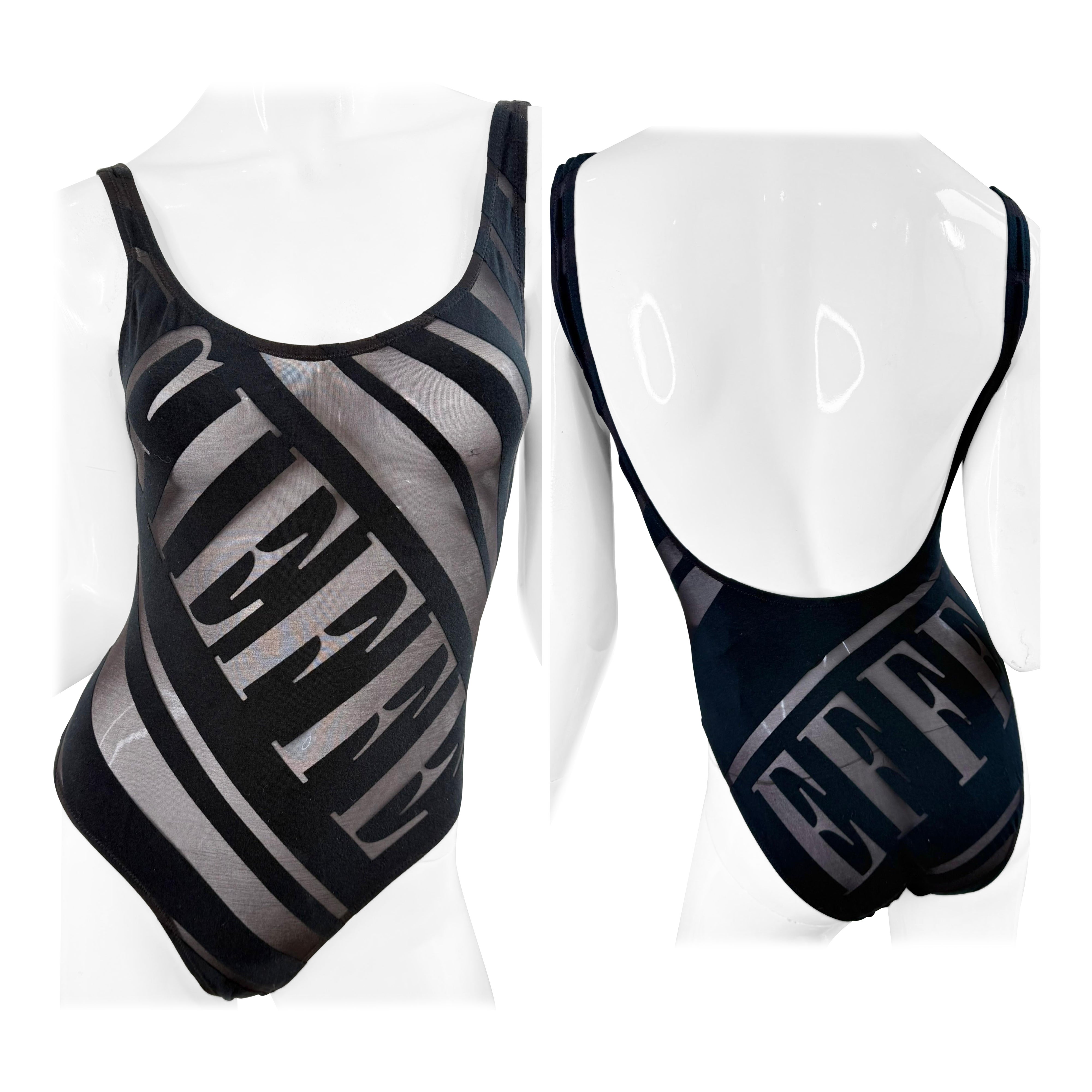 NWT 1990er Jahre Gianfranco Ferre schwarz schiere Logo Vintage One Piece Badeanzug Bodysuit im Angebot