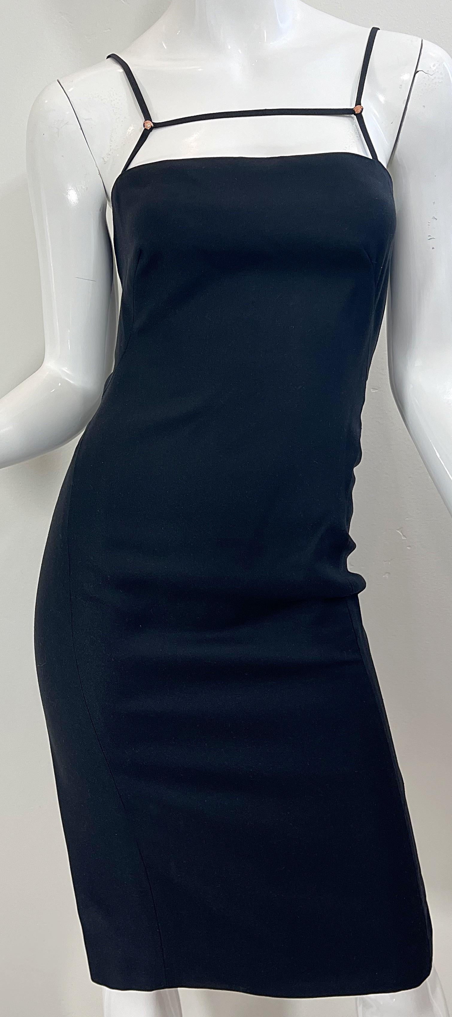 NWT 1990s Gianni Versace Couture Size 40 / 4 Black Silk Vintage Bondage Dress 2