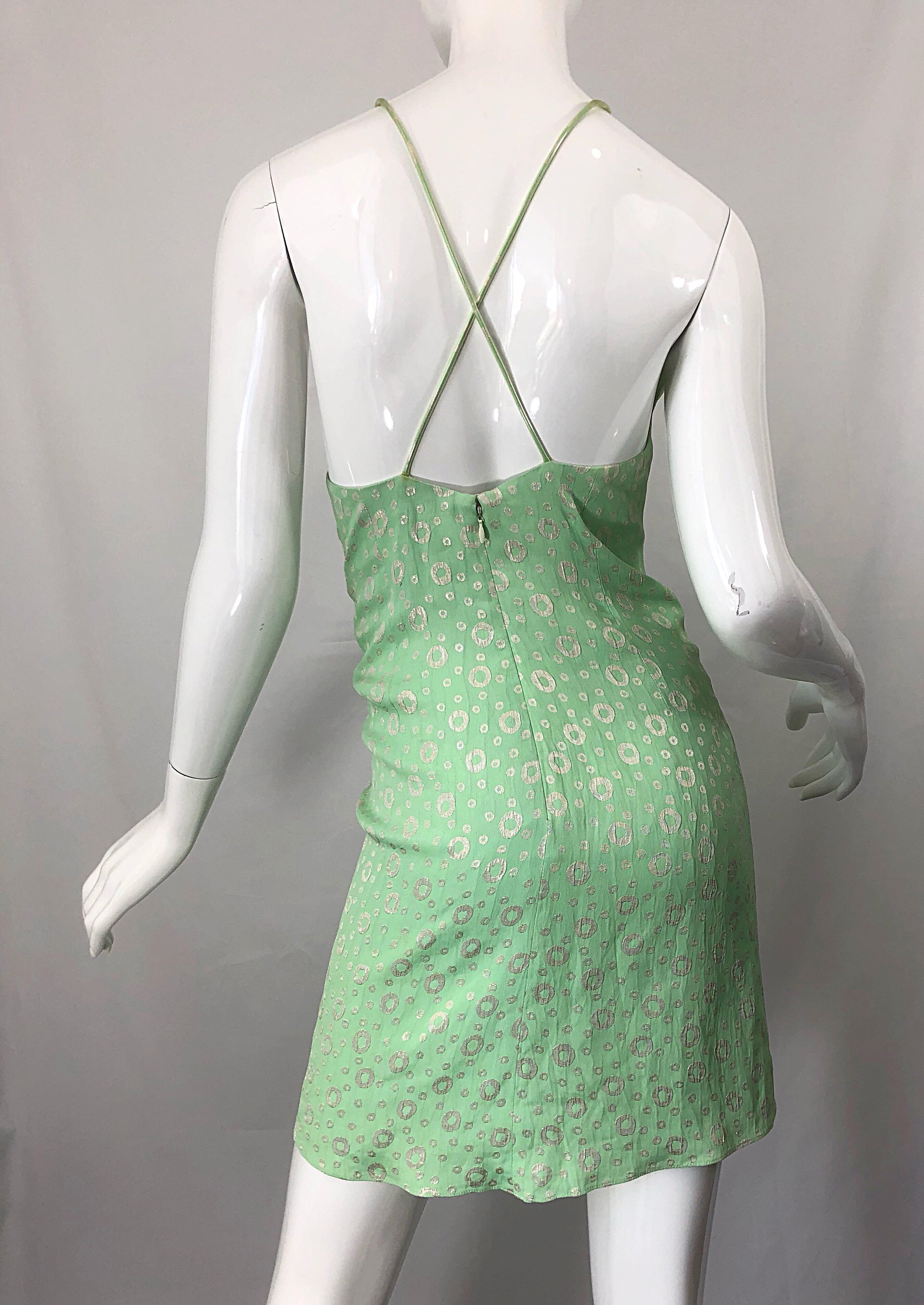 NWT 1990s James Purcell Size 4 / 6 Mint Sherbet Green Gold Racerback Silk Dress For Sale 4