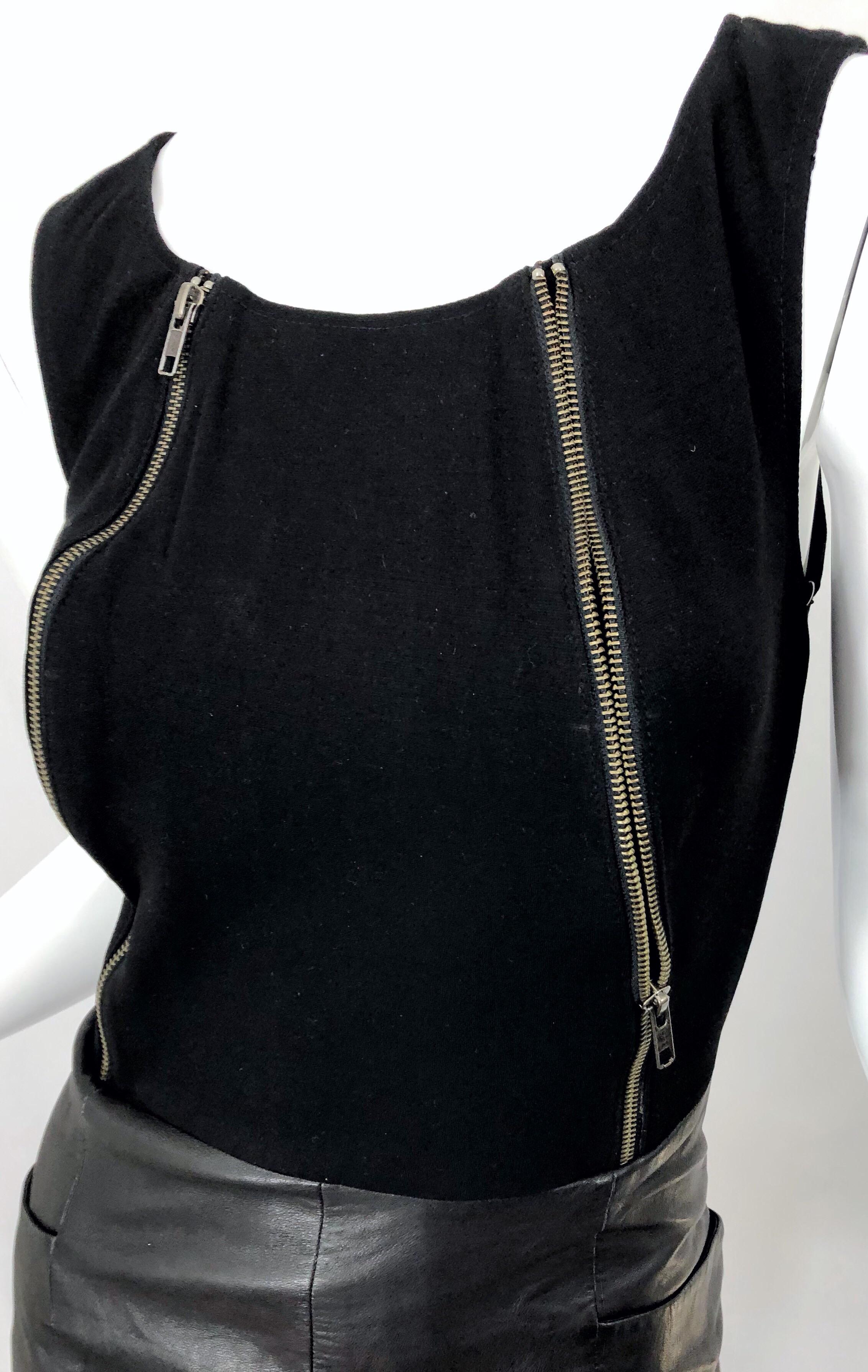 NWT 1990s Jean Louis Scherrer Black Leather + Jersey Bodycon Vintage 90s Dress For Sale 4