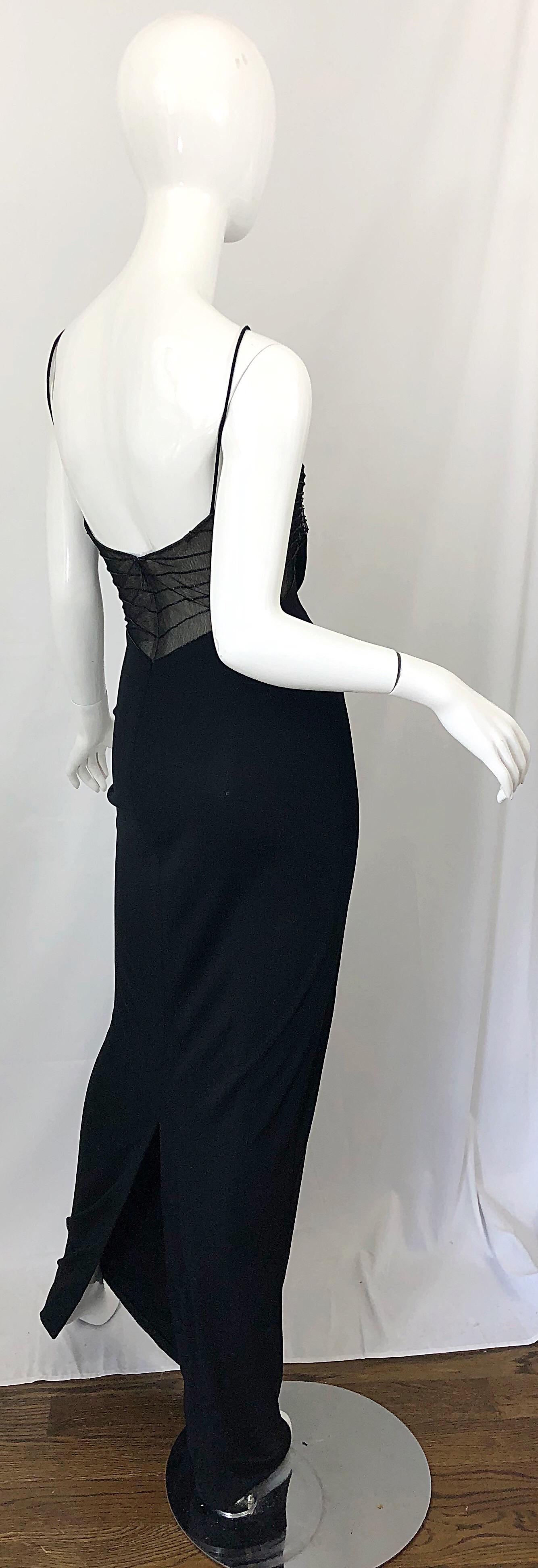 NWT 1990s Randolph Duke Couture Size 12 Black 90s Plunging Semi Sheer Gown Dress 10
