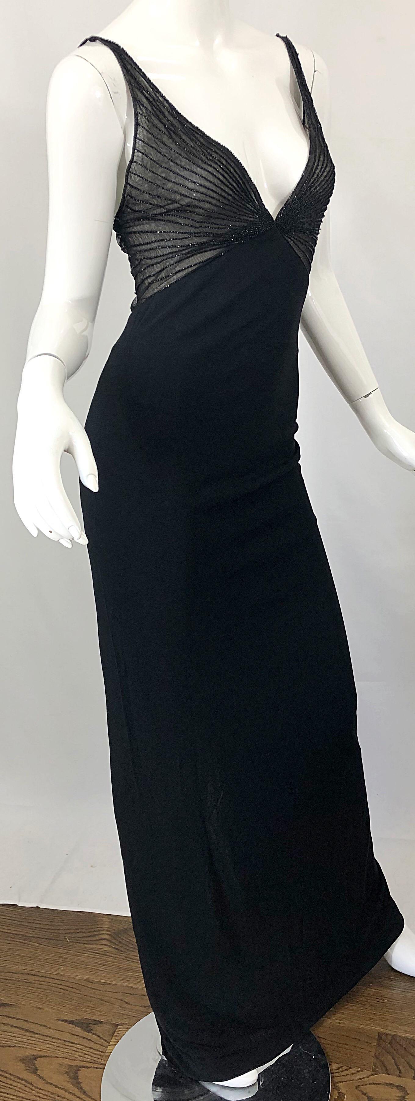 NWT 1990s Randolph Duke Couture Size 12 Black 90s Plunging Semi Sheer Gown Dress 11
