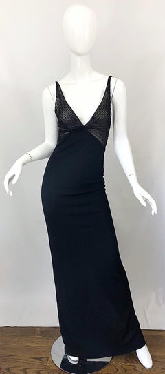 NWT 1990s Randolph Duke Couture Size 12 Black 90s Plunging Semi Sheer Gown Dress
