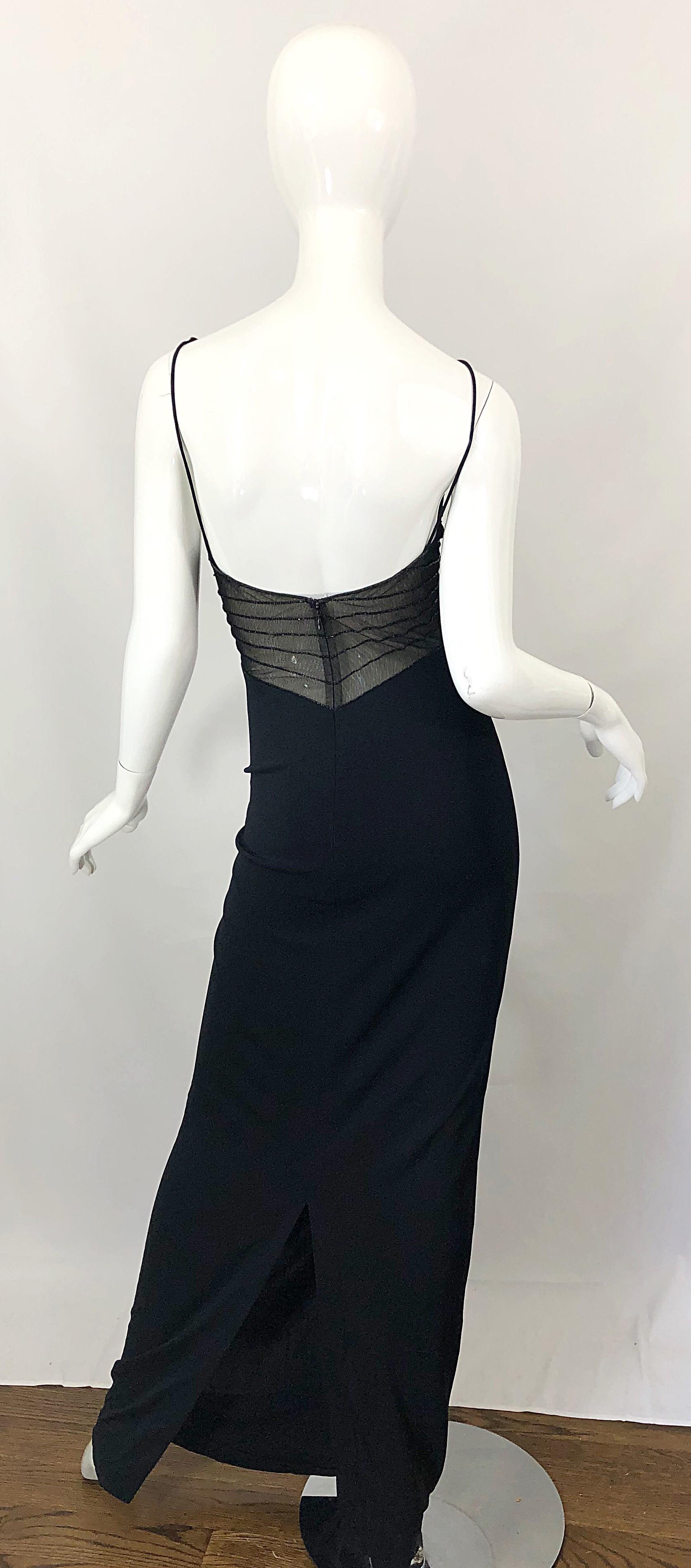 NWT 1990s Randolph Duke Couture Size 12 Black 90s Plunging Semi Sheer Gown Dress 1