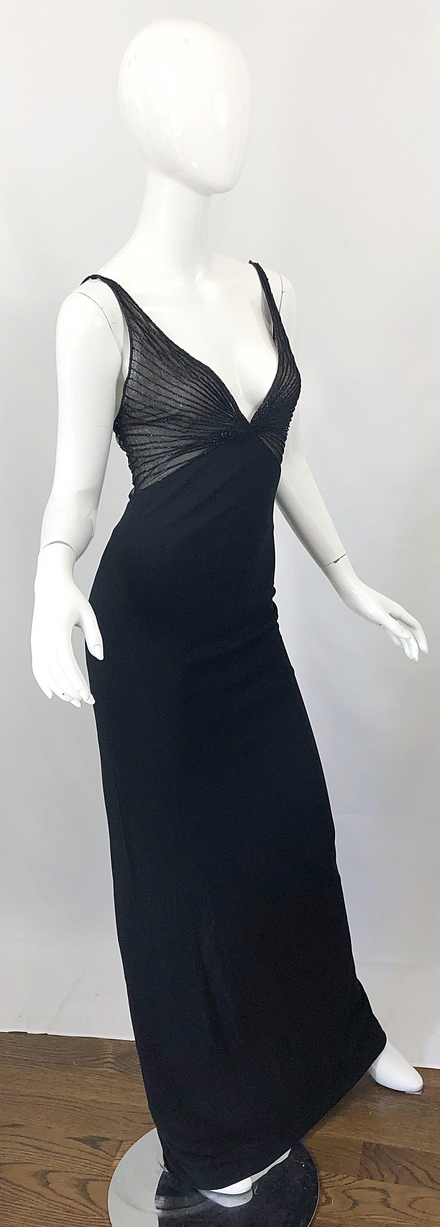 NWT 1990s Randolph Duke Couture Size 12 Black 90s Plunging Semi Sheer Gown Dress 3