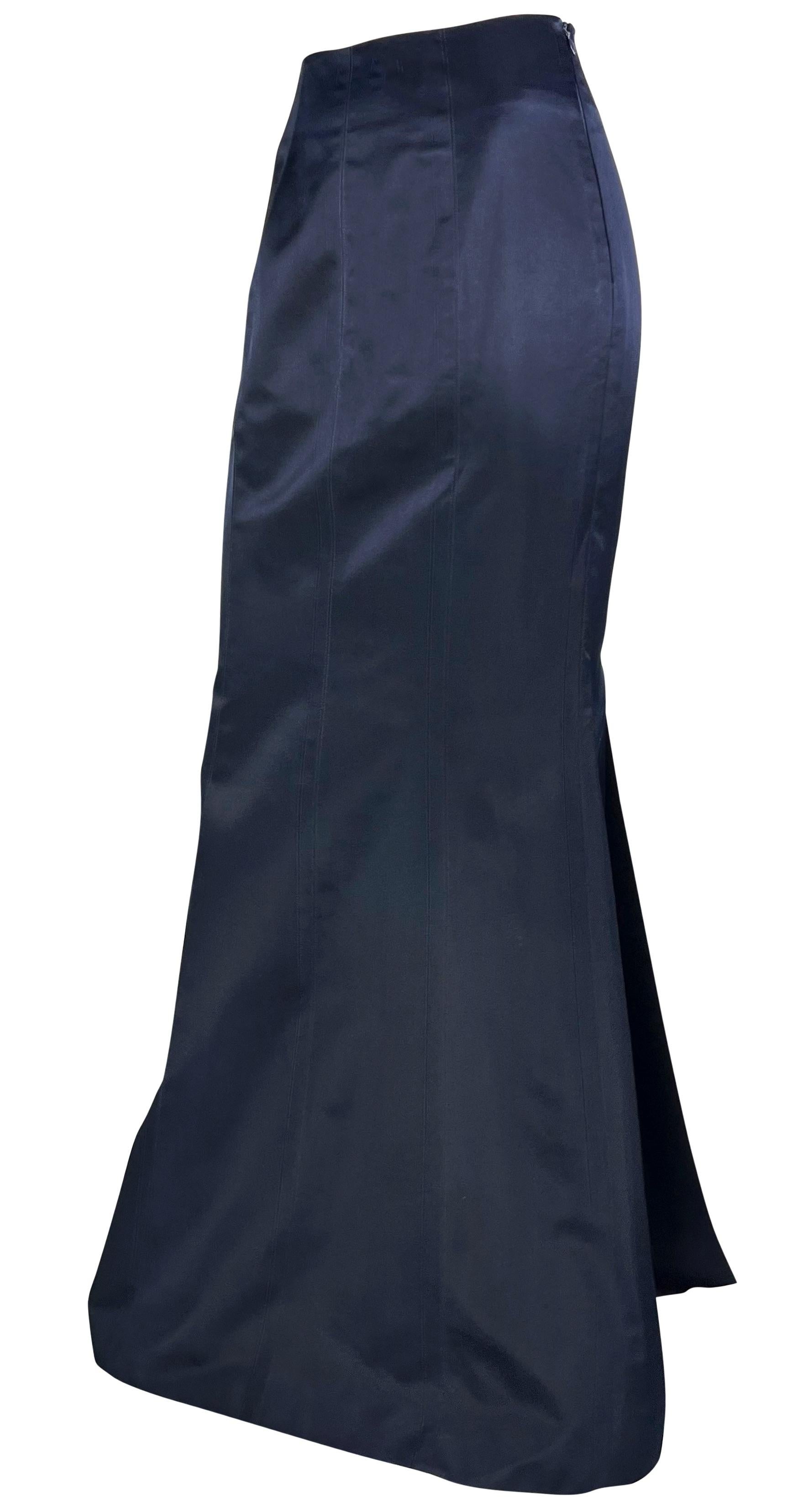 NWT 1990s Richard Tyler Navy Blue Silk Satin Trumpet Flare Maxi Evening Skirt For Sale 1