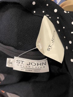 NWT 1990er St. John Kollektion von Marie Gray Größe 8 Schwarz Weiß Polka Dot Top