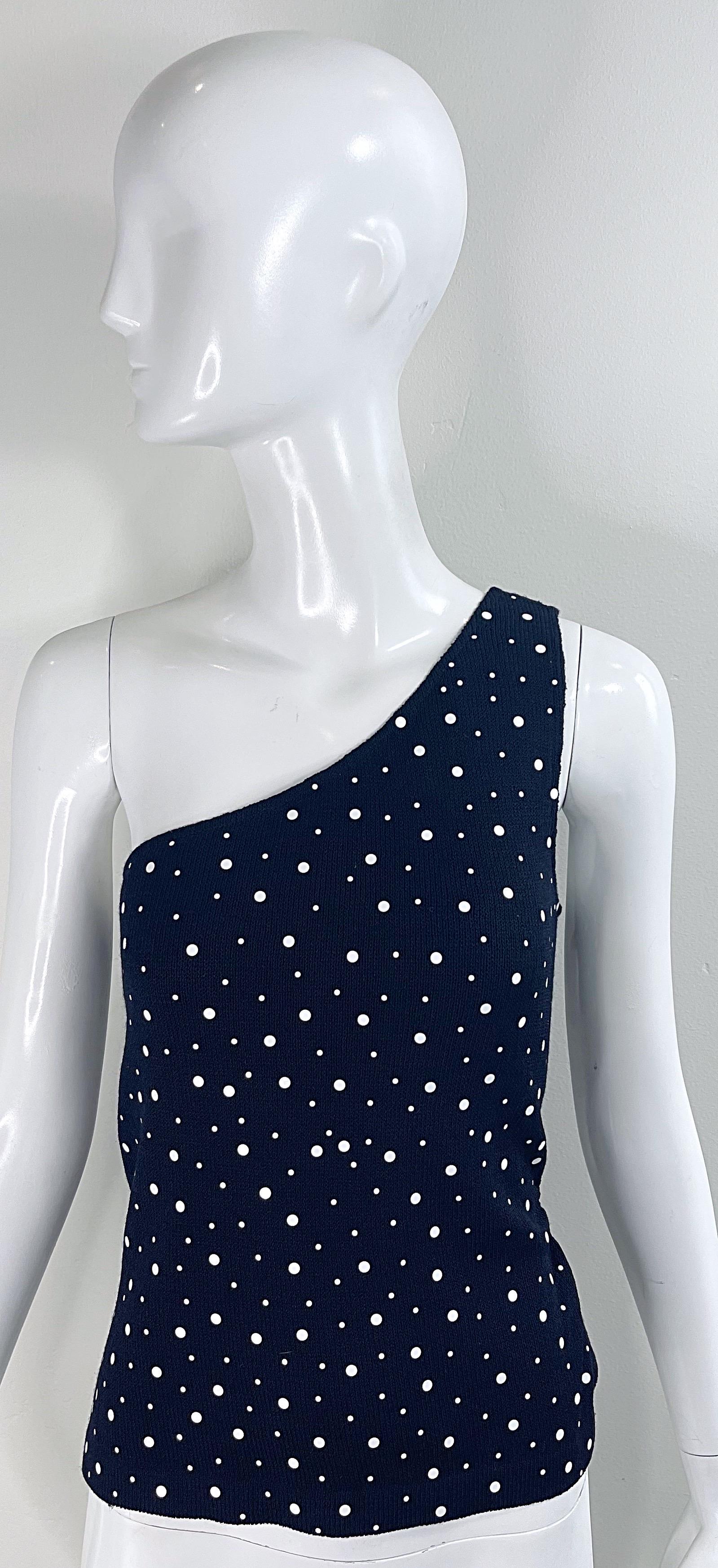 NWT 1990s St. John Collection by Marie Gray Size 8 Black White Polka Dot Top In New Condition For Sale In San Diego, CA
