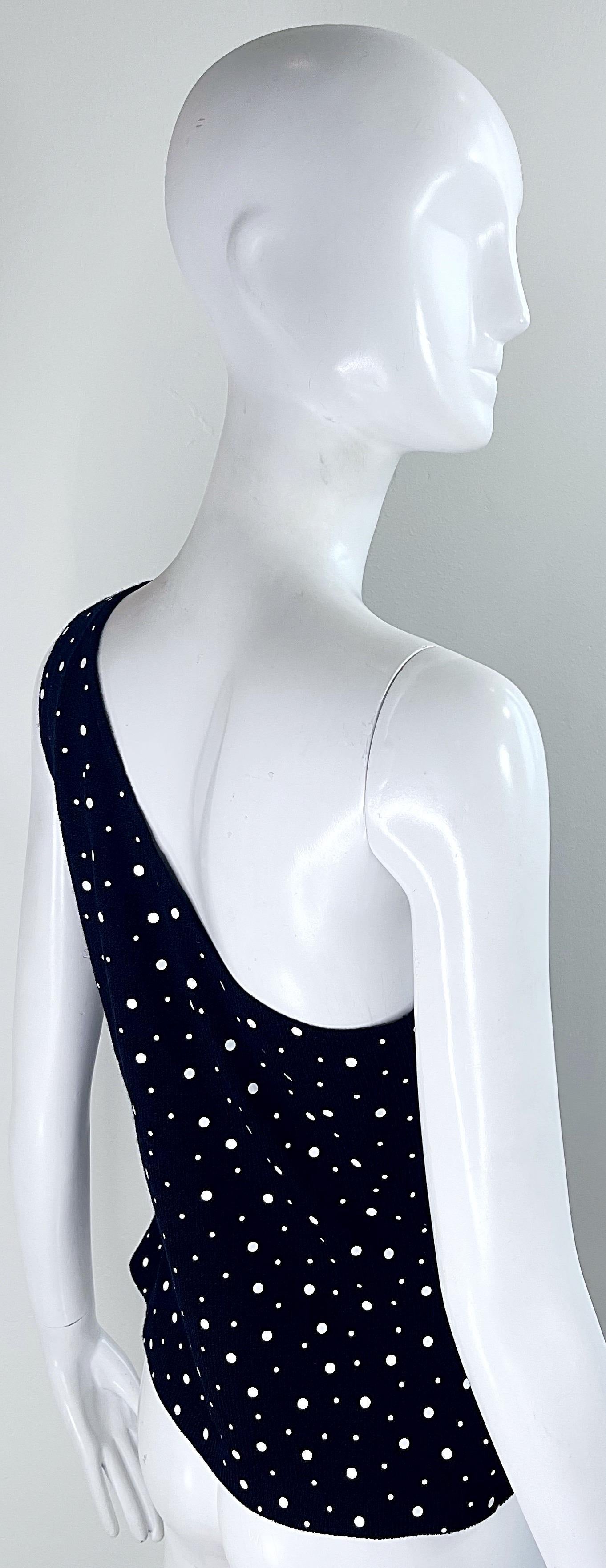 Women's NWT 1990s St. John Collection by Marie Gray Size 8 Black White Polka Dot Top For Sale