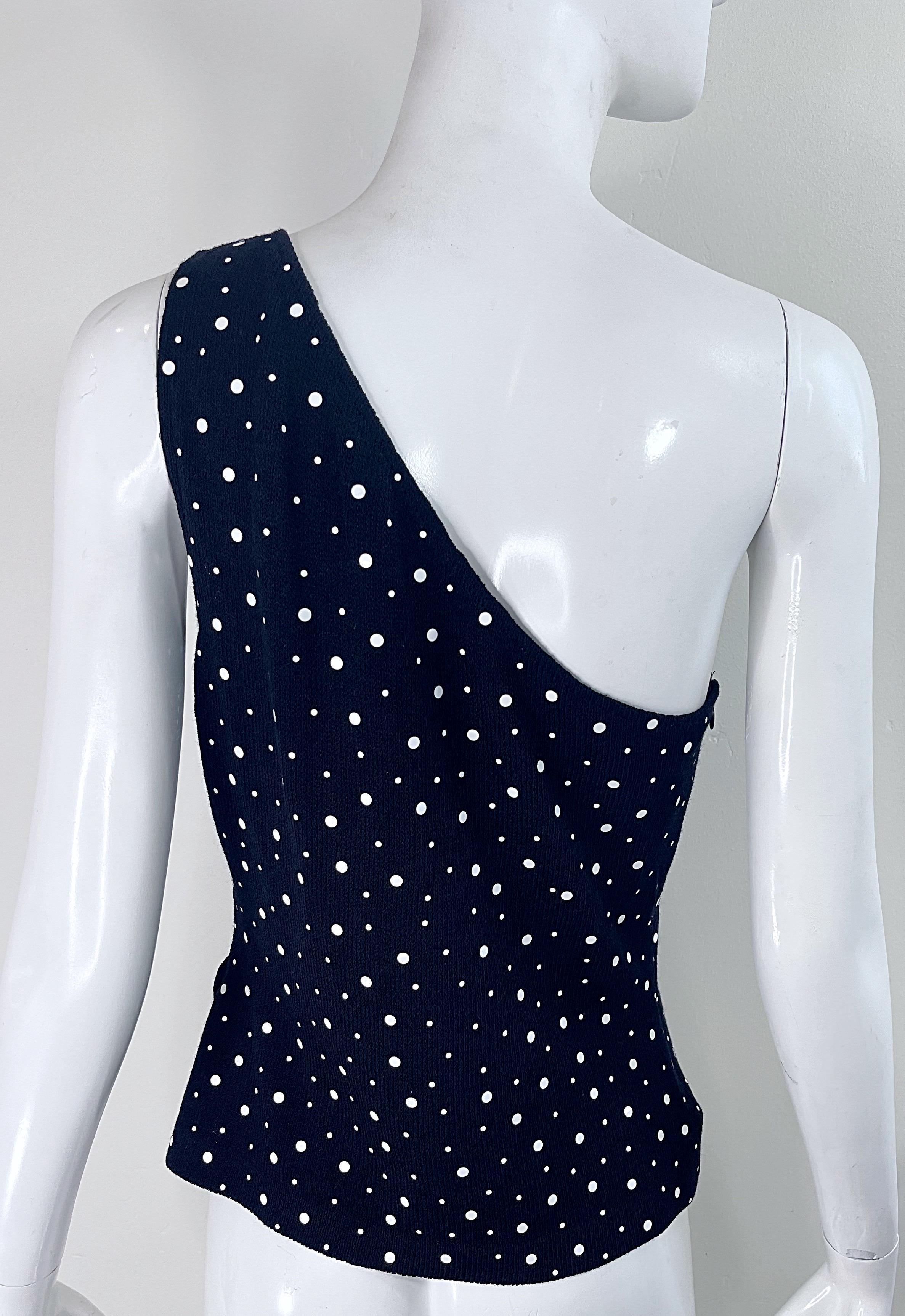 NWT 1990s St. John Collection by Marie Gray Size 8 Black White Polka Dot Top For Sale 4