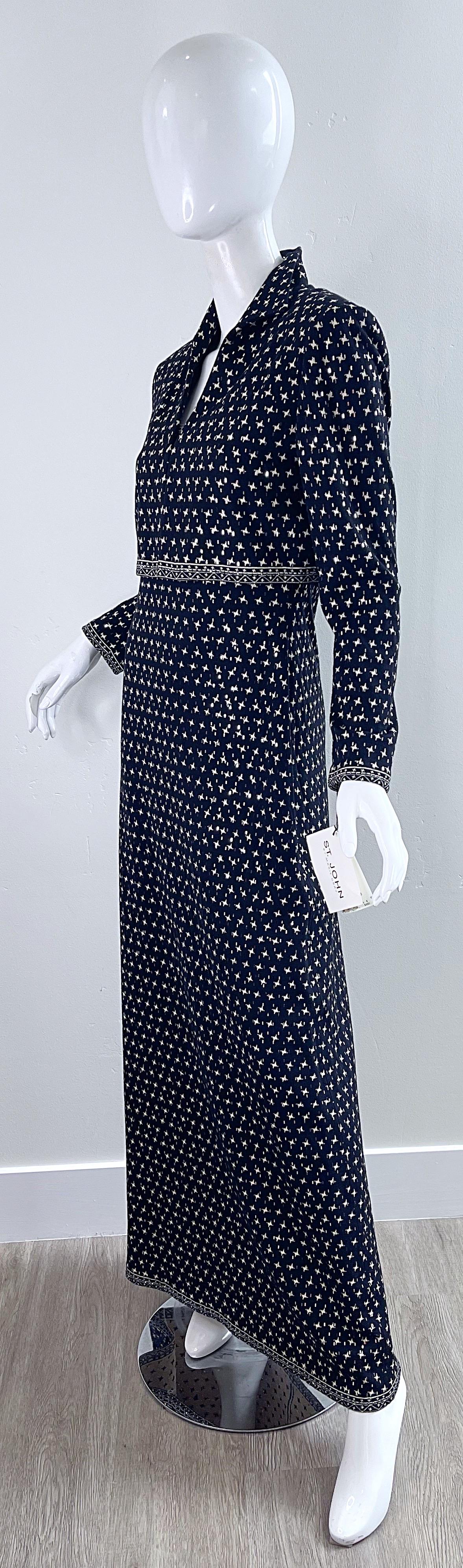 NWT 1990s St. John Evening Houndstooth Sequin Vintage 90s Knit Gown + Bolero  For Sale 8