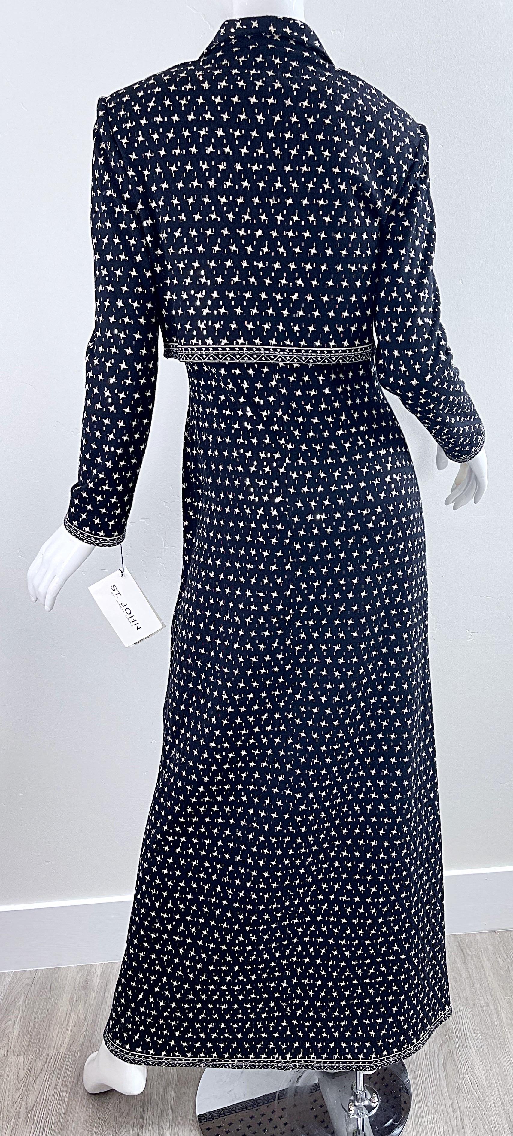 NWT 1990s St. John Evening Houndstooth Sequin Vintage 90s Knit Gown + Bolero  For Sale 2
