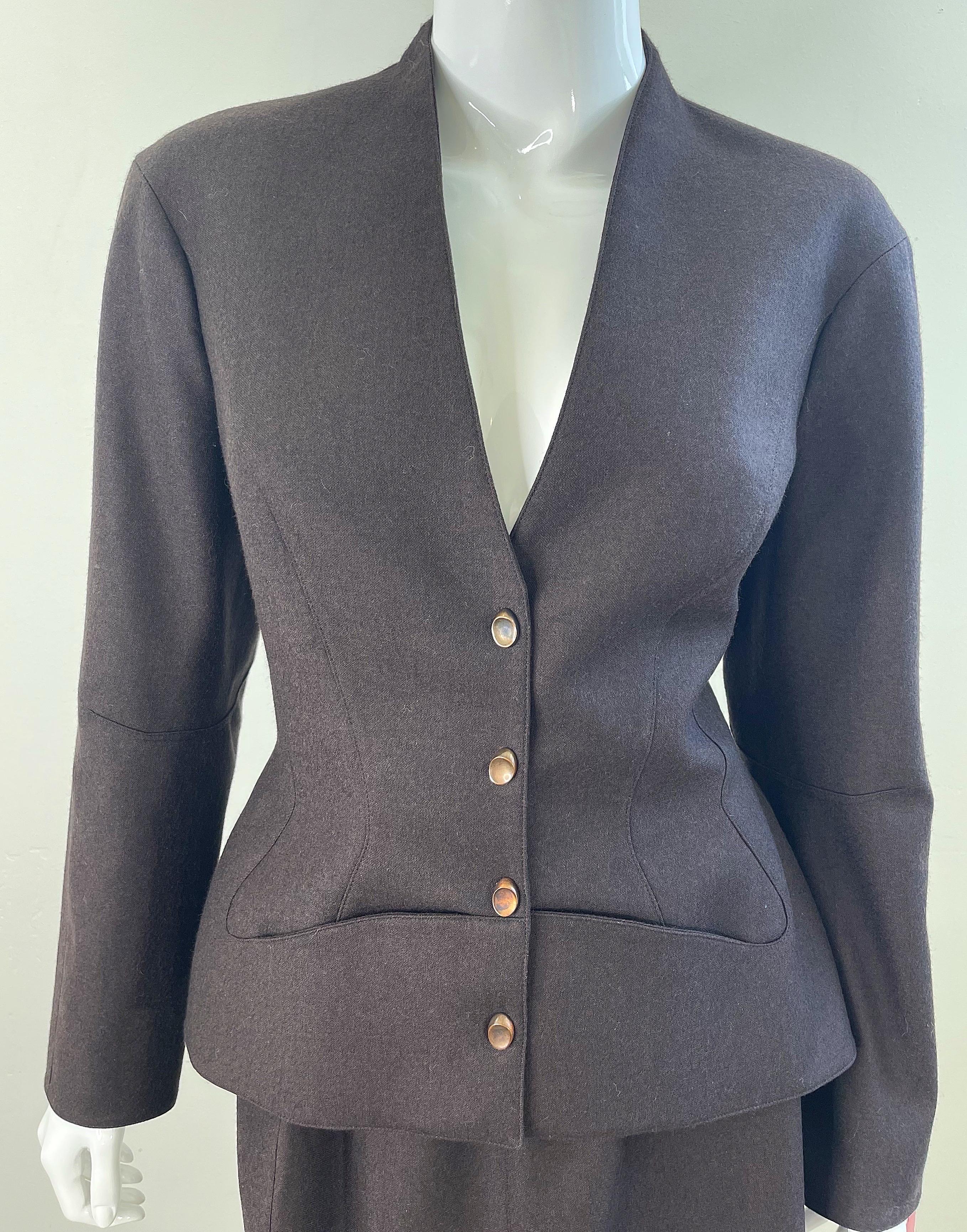 Women's NWT 1990s Thierry Mugler Brown Size 42 Cashmere + Wool Vintage 90s Skirt Suit For Sale
