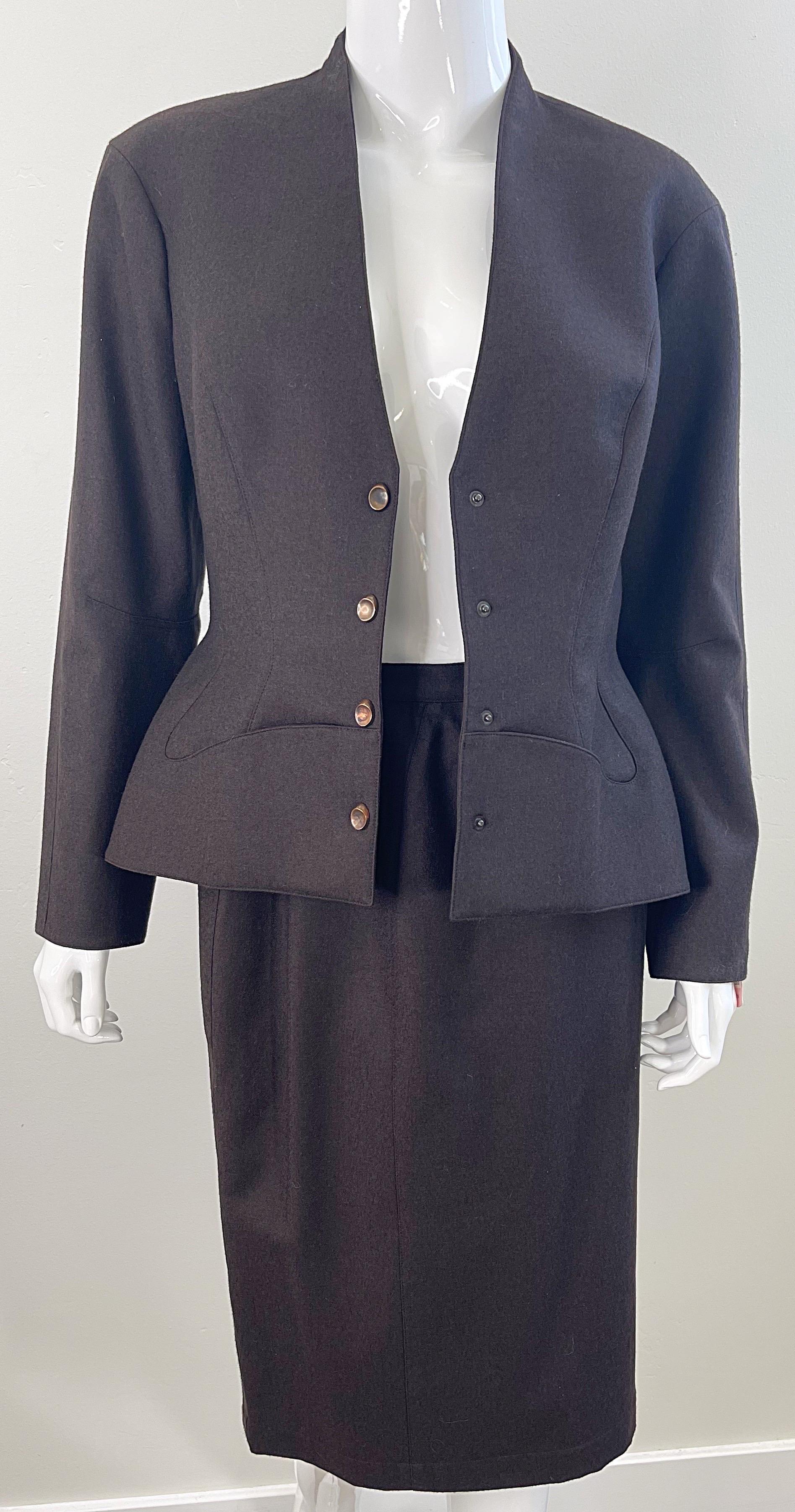NWT 1990s Thierry Mugler Brown Size 42 Cashmere + Wool Vintage 90s Skirt Suit For Sale 3