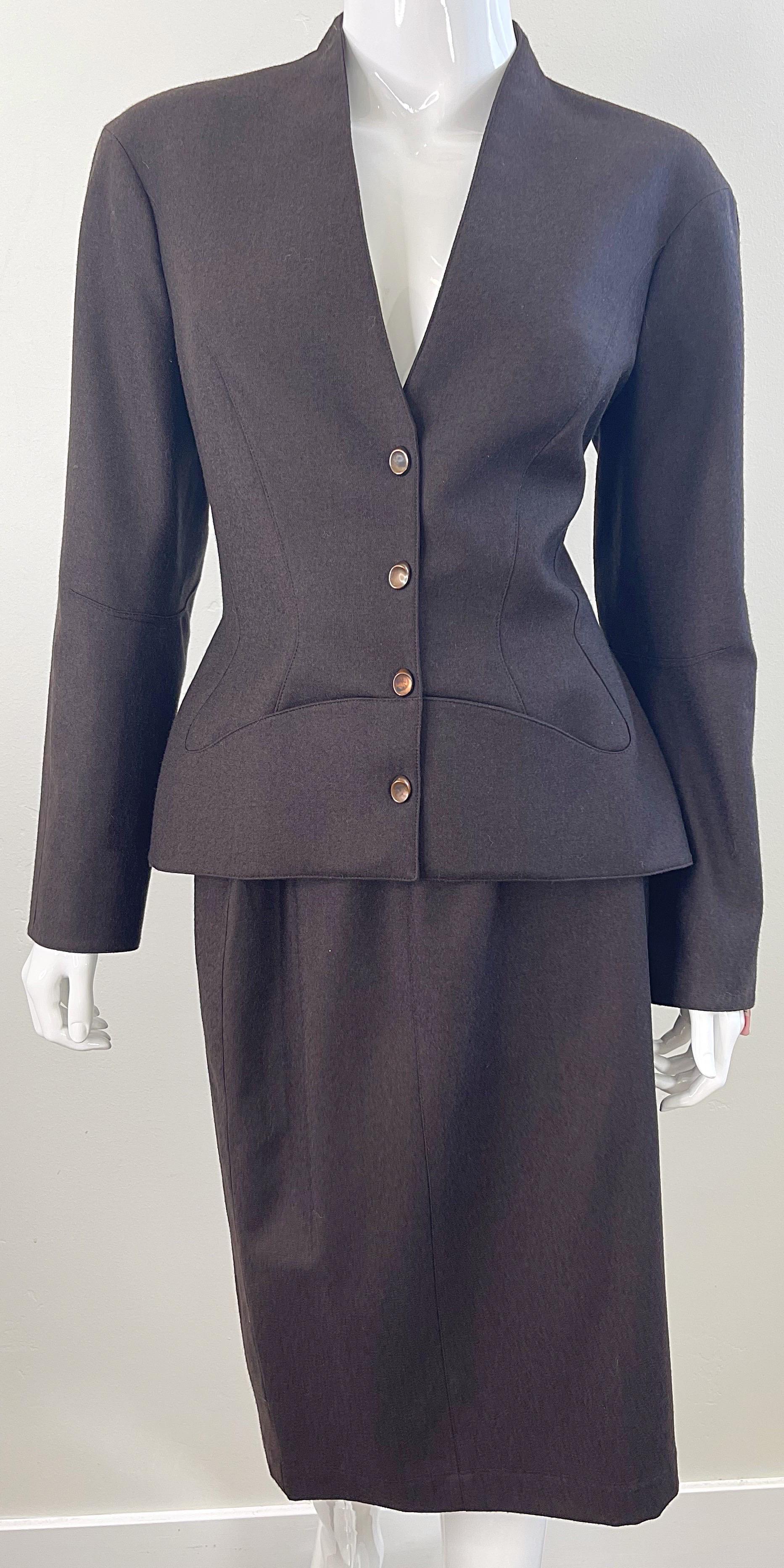 NWT 1990s Thierry Mugler Brown Size 42 Cashmere + Wool Vintage 90s Skirt Suit For Sale 5
