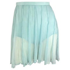 NWT 1990s Thierry Mugler Light Blue Sheer Pleated Silk Skirt Short Combo
