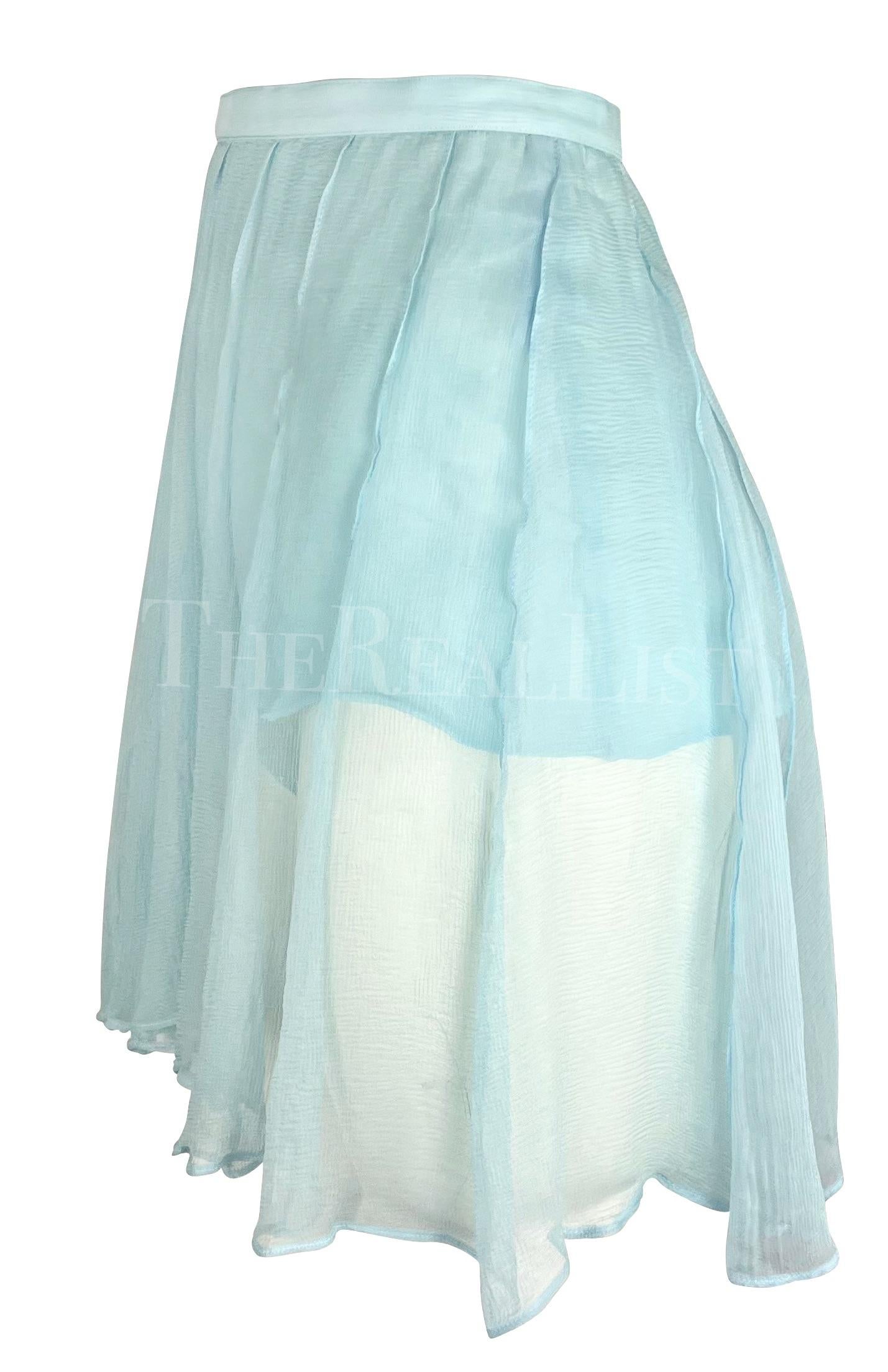 NWT 1990s Thierry Mugler Light Blue Sheer Pleated Silk Skirt Short Combo In Excellent Condition For Sale In West Hollywood, CA