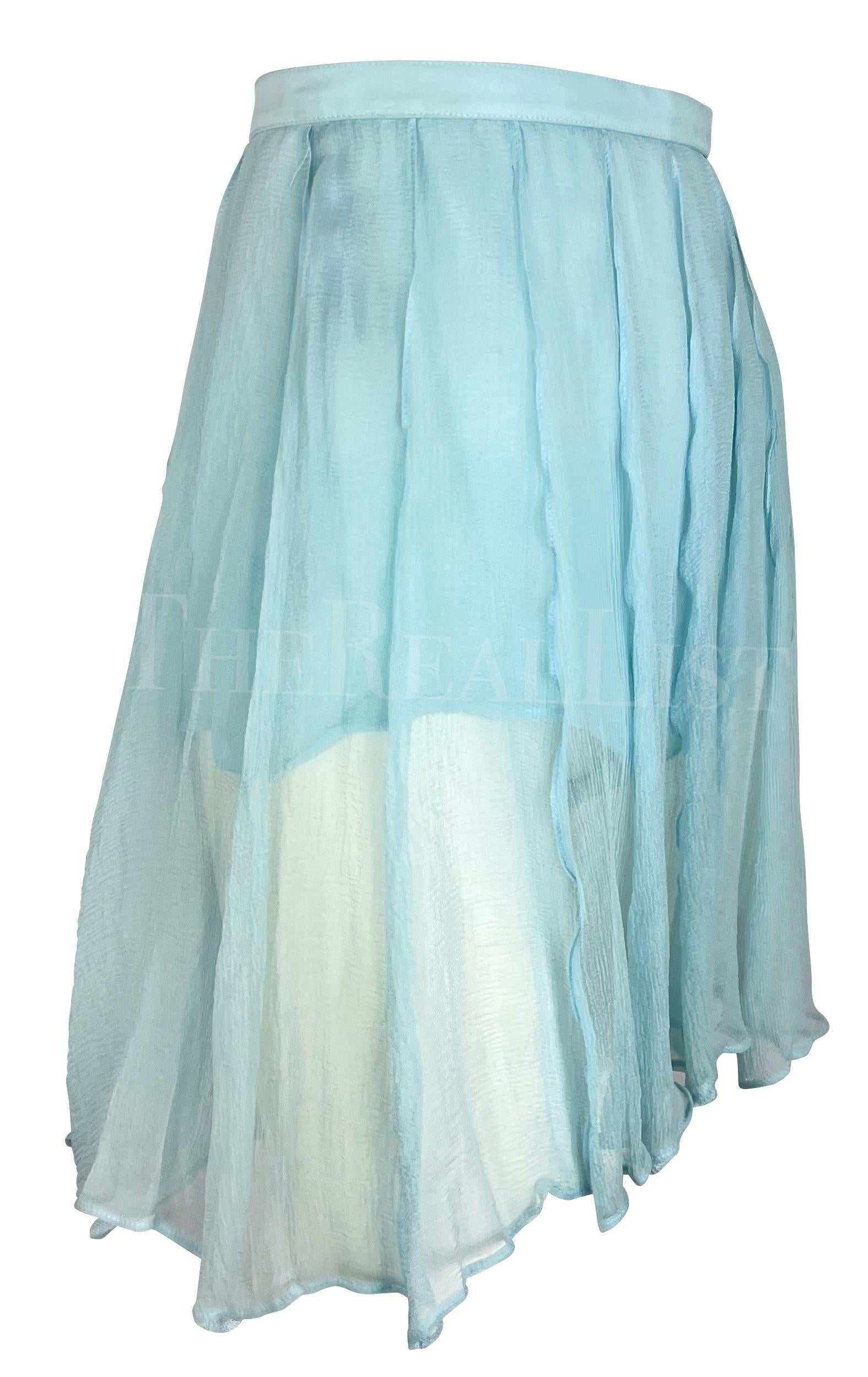 NWT 1990s Thierry Mugler Light Blue Sheer Pleated Silk Skirt Short Combo For Sale 1