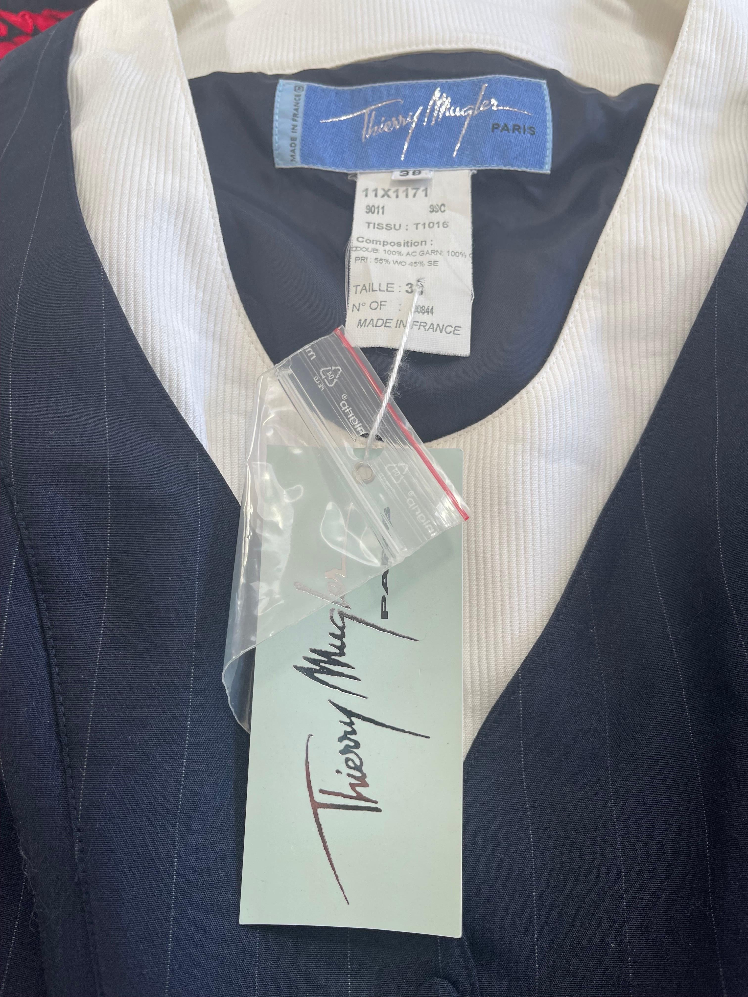 Blu NWT anni '90 Thierry Mugler gessato blu navy taglia 4 Vintage 90s Gonna Abito in vendita
