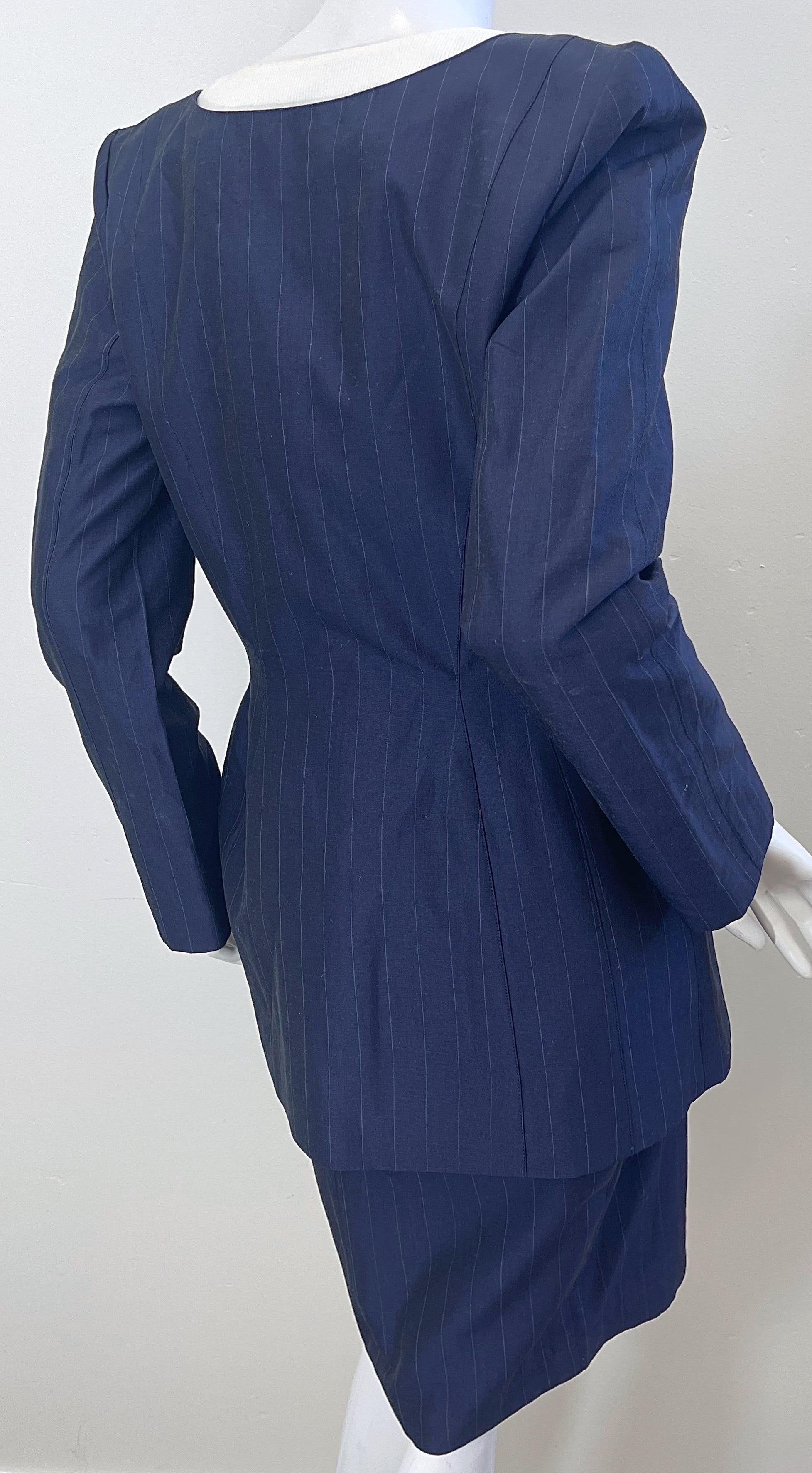 Donna NWT anni '90 Thierry Mugler gessato blu navy taglia 4 Vintage 90s Gonna Abito in vendita