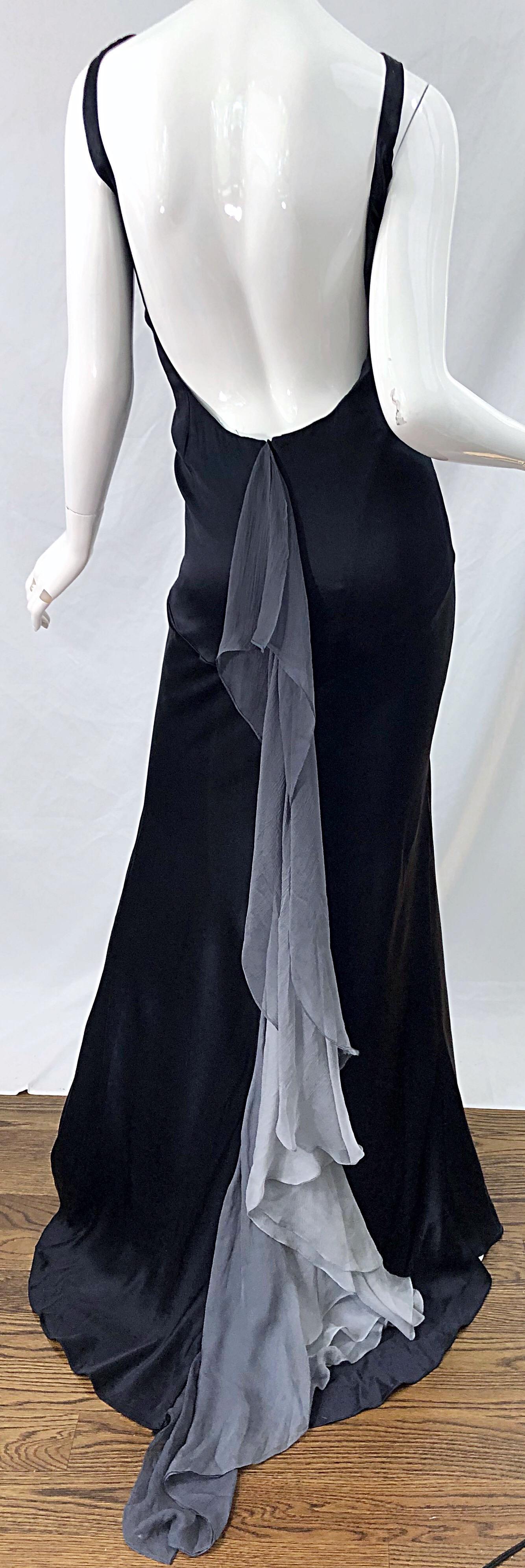 NWT 1990s Thomas Steinbruck Size 12 Black Gray Ombre Silk Vintage 90s Gown Dress For Sale 3