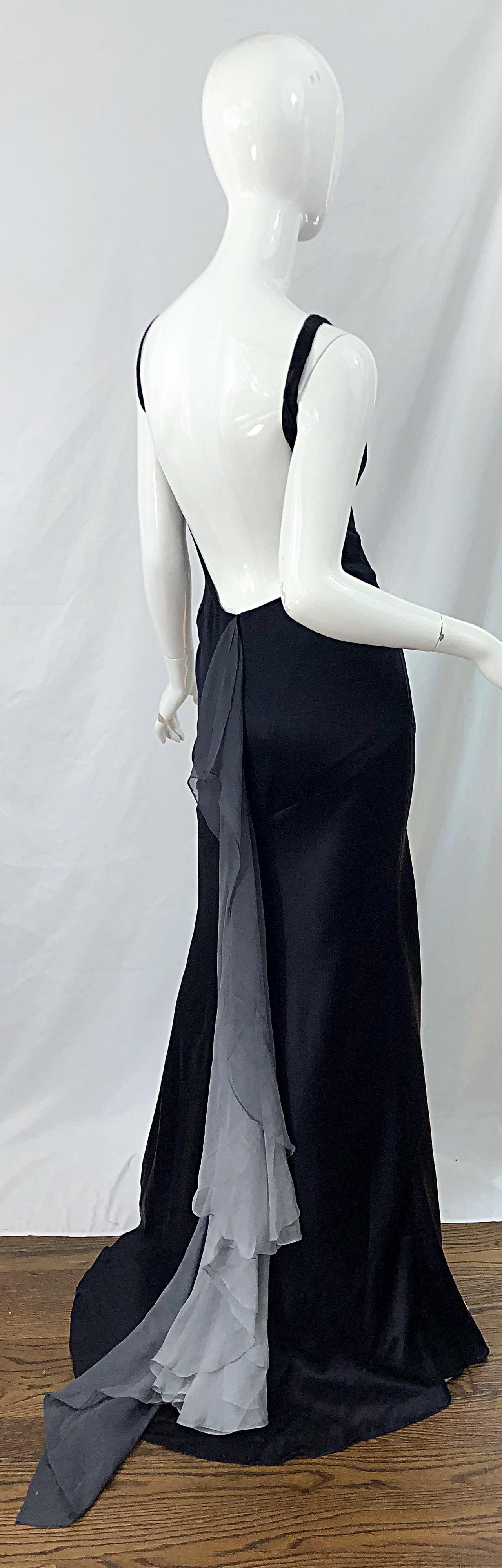NWT 1990s Thomas Steinbruck Size 12 Black Gray Ombre Silk Vintage 90s Gown Dress For Sale 4