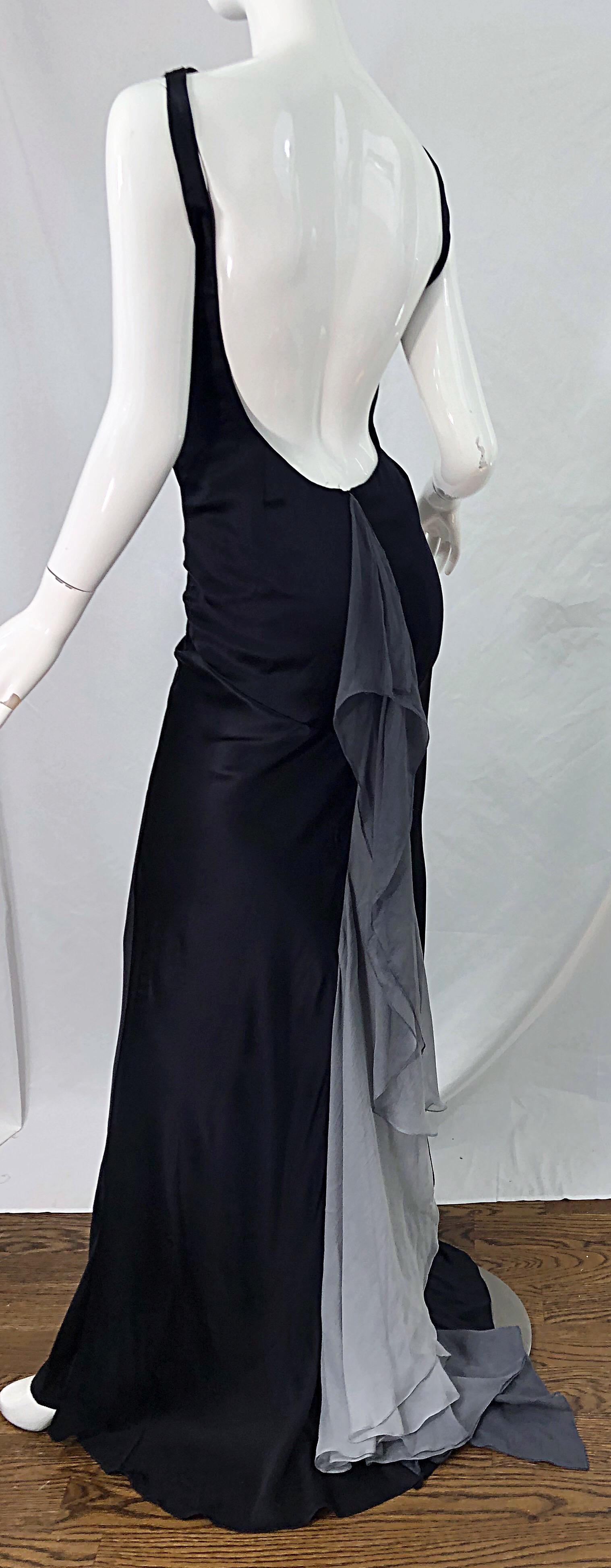 NWT 1990s Thomas Steinbruck Size 12 Black Gray Ombre Silk Vintage 90s Gown Dress For Sale 5