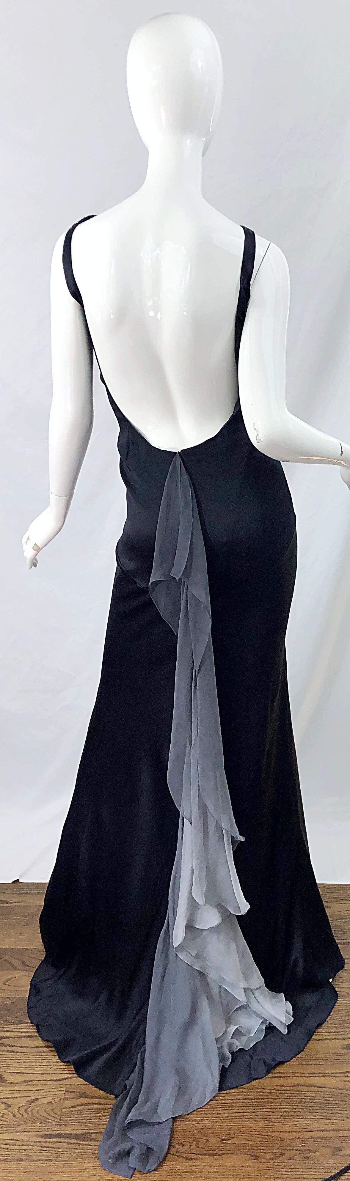 NWT 1990s Thomas Steinbruck Size 12 Black Gray Ombre Silk Vintage 90s Gown Dress For Sale 6