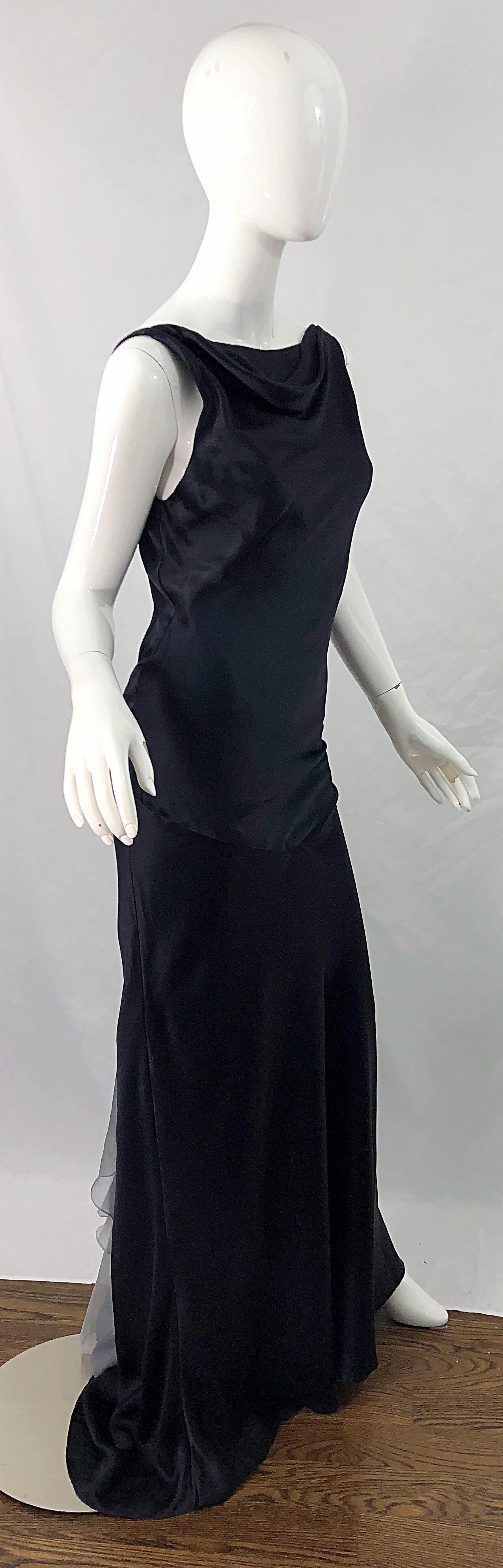 NWT 1990s Thomas Steinbruck Size 12 Black Gray Ombre Silk Vintage 90s Gown Dress In New Condition For Sale In San Diego, CA