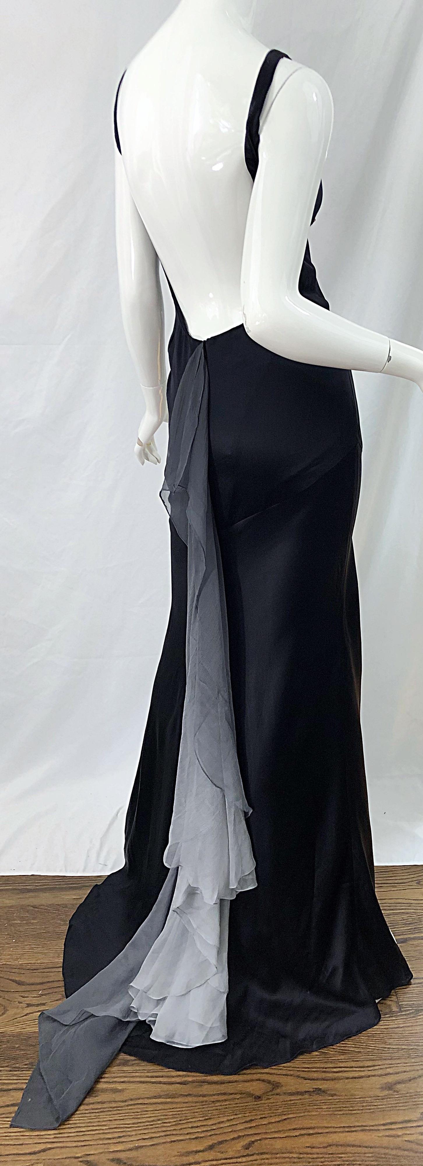 Women's NWT 1990s Thomas Steinbruck Size 12 Black Gray Ombre Silk Vintage 90s Gown Dress For Sale