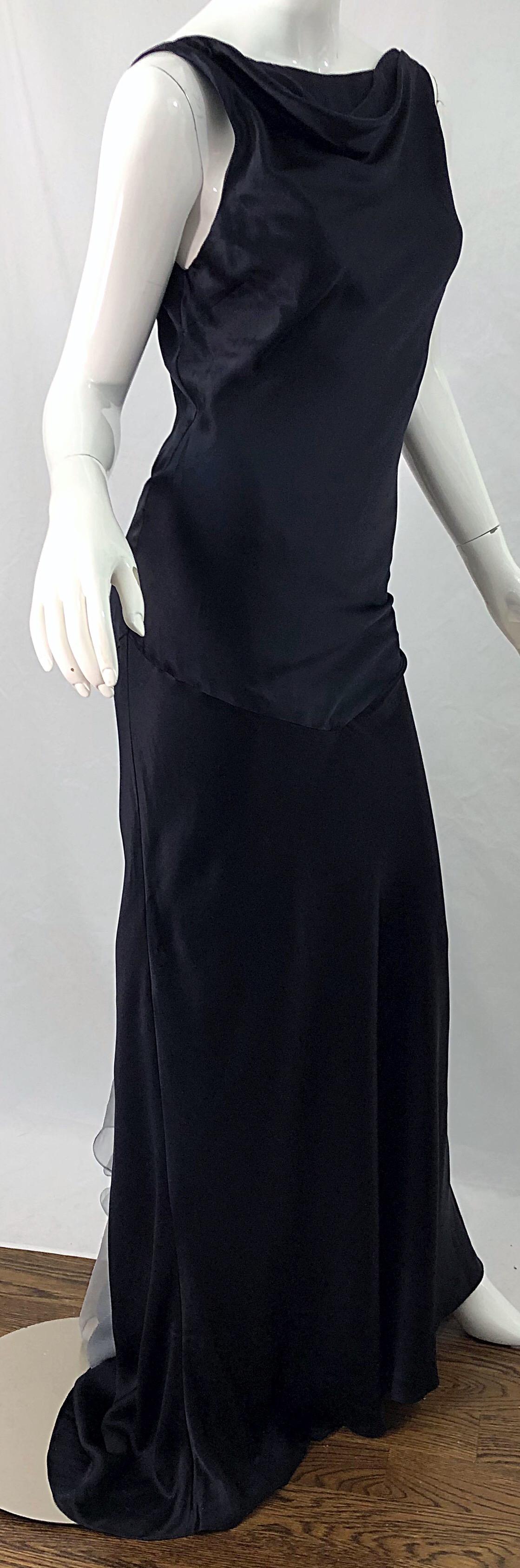 NWT 1990s Thomas Steinbruck Size 12 Black Gray Ombre Silk Vintage 90s Gown Dress For Sale 1