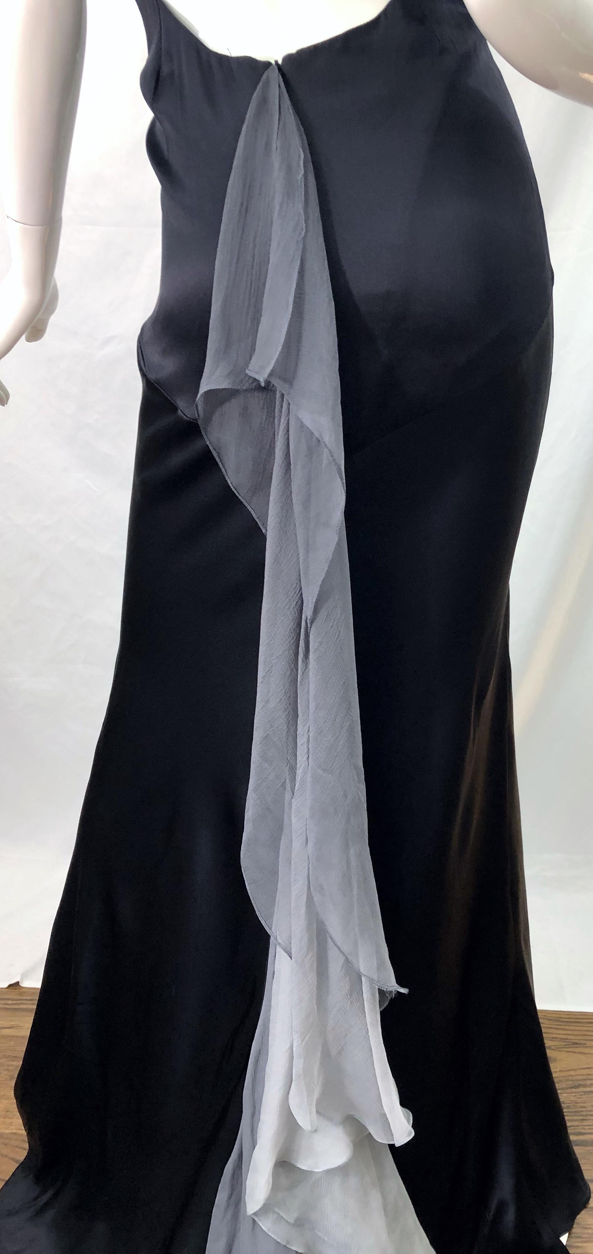 NWT 1990s Thomas Steinbruck Size 12 Black Gray Ombre Silk Vintage 90s Gown Dress For Sale 2